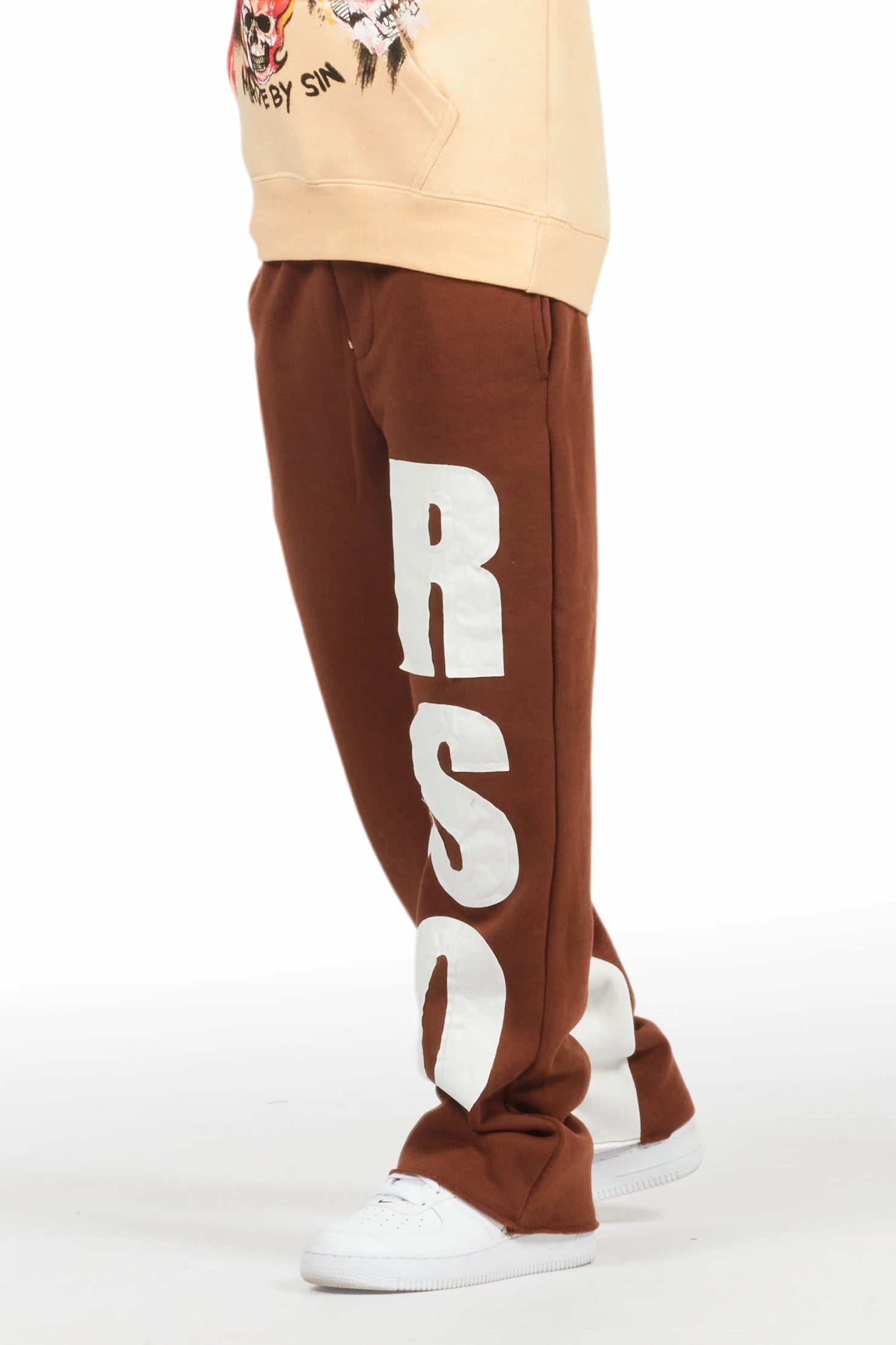 Boys Uko Brown Stacked Baggy Flare Pant