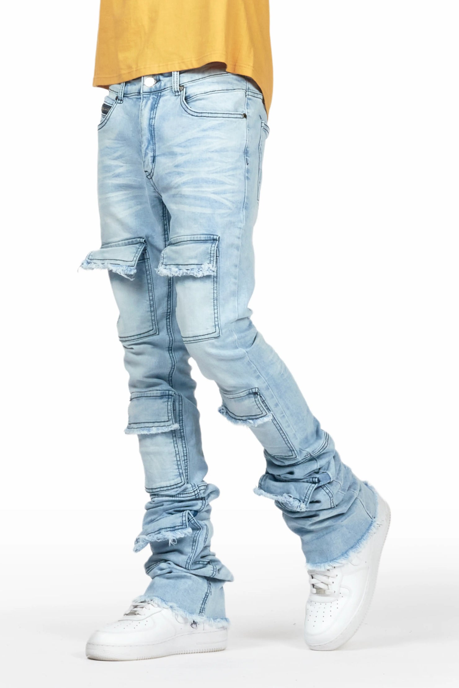 Piet Light Blue Cargo Super Stacked Flare Jean