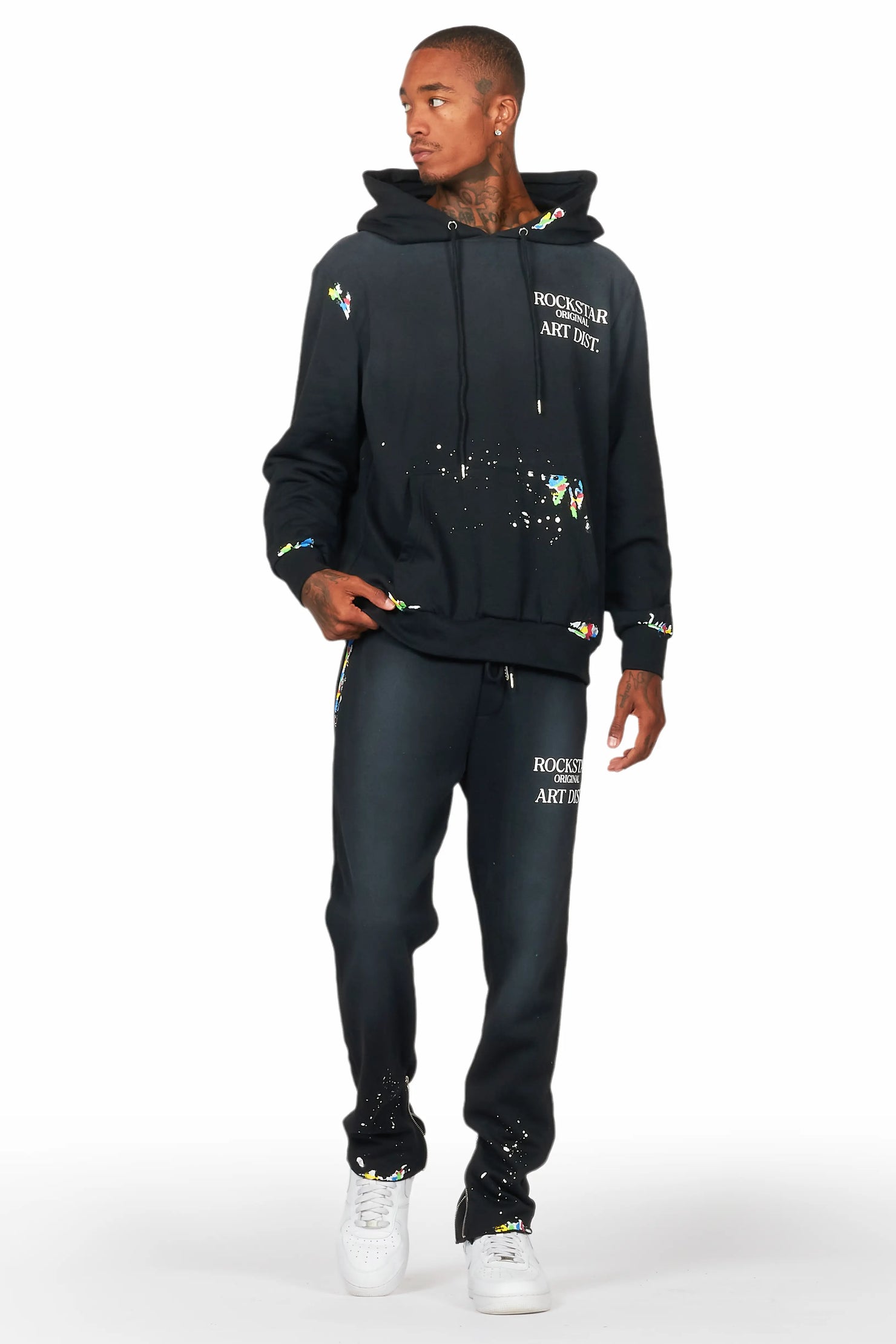 Rockstar Art Dist. Black Slim Hoodie Track Set