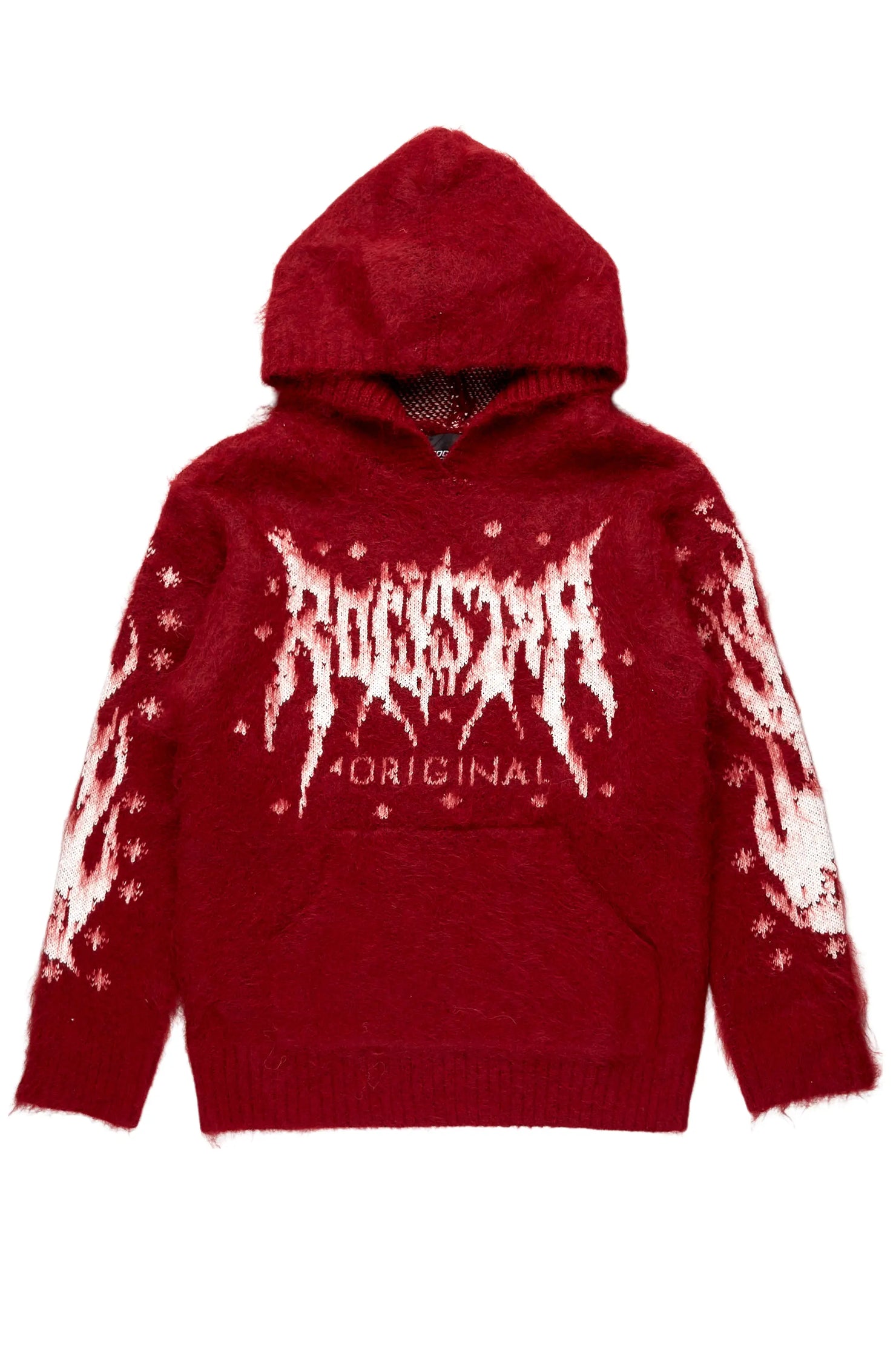 Boys Raymond Red Graphic Knitted Mohair Hoodie