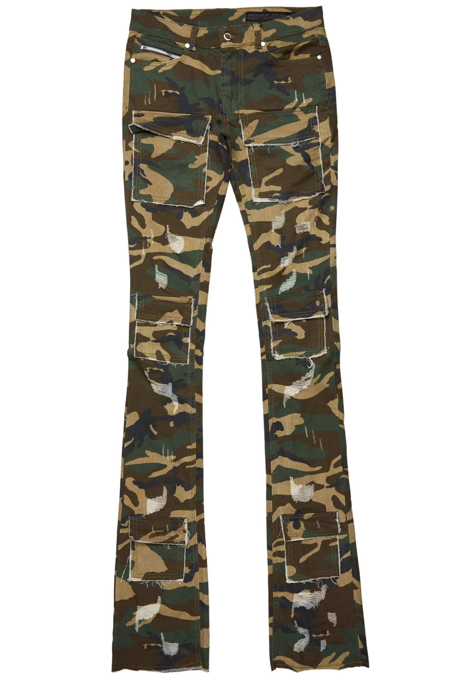 Piet Green Camo Cargo Super Stacked Flare Jean