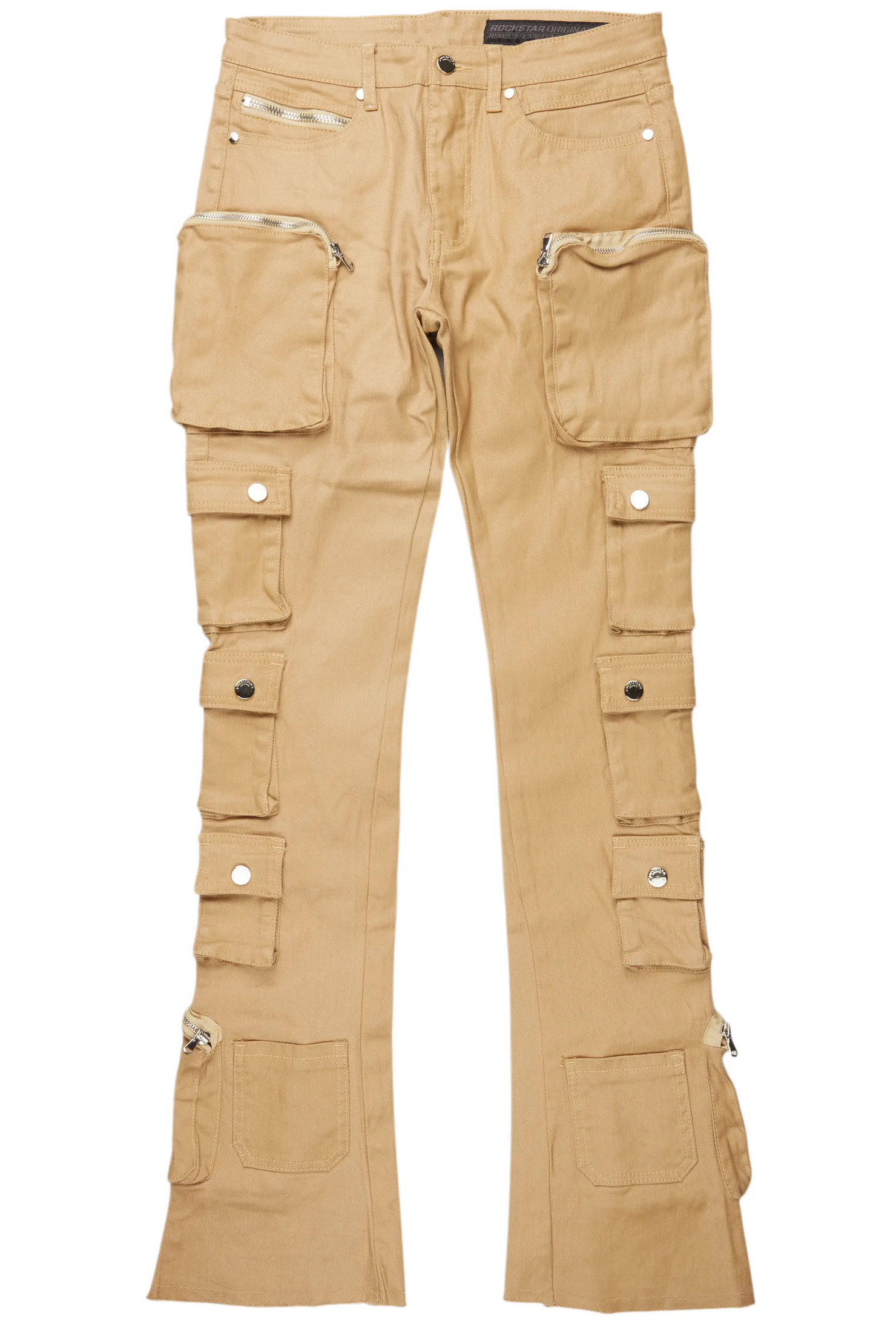 Konrad Beige Coated Stacked Flare Jean