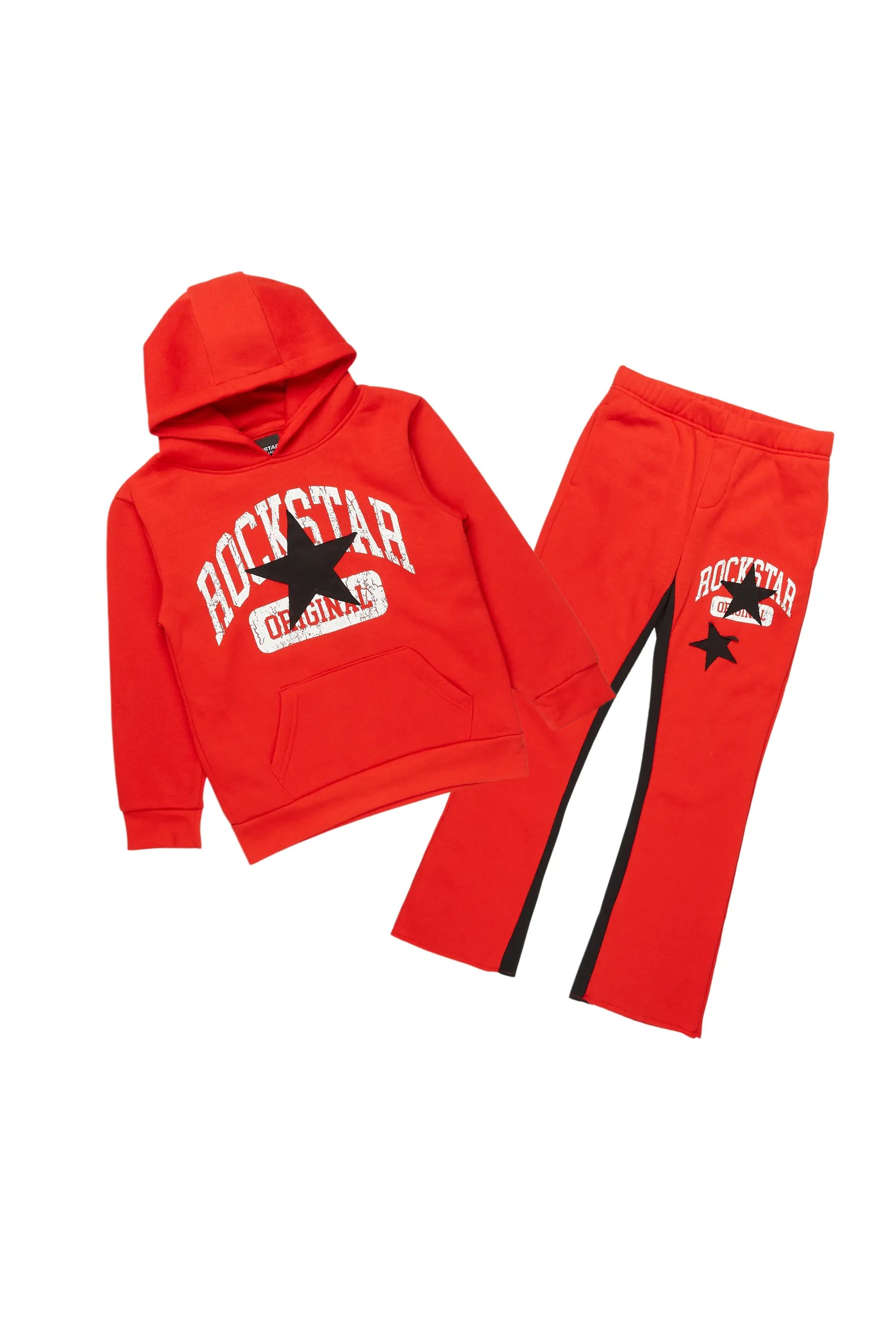 Boys Mallor Red/Black Baggy Stacked Hoodie Track Set