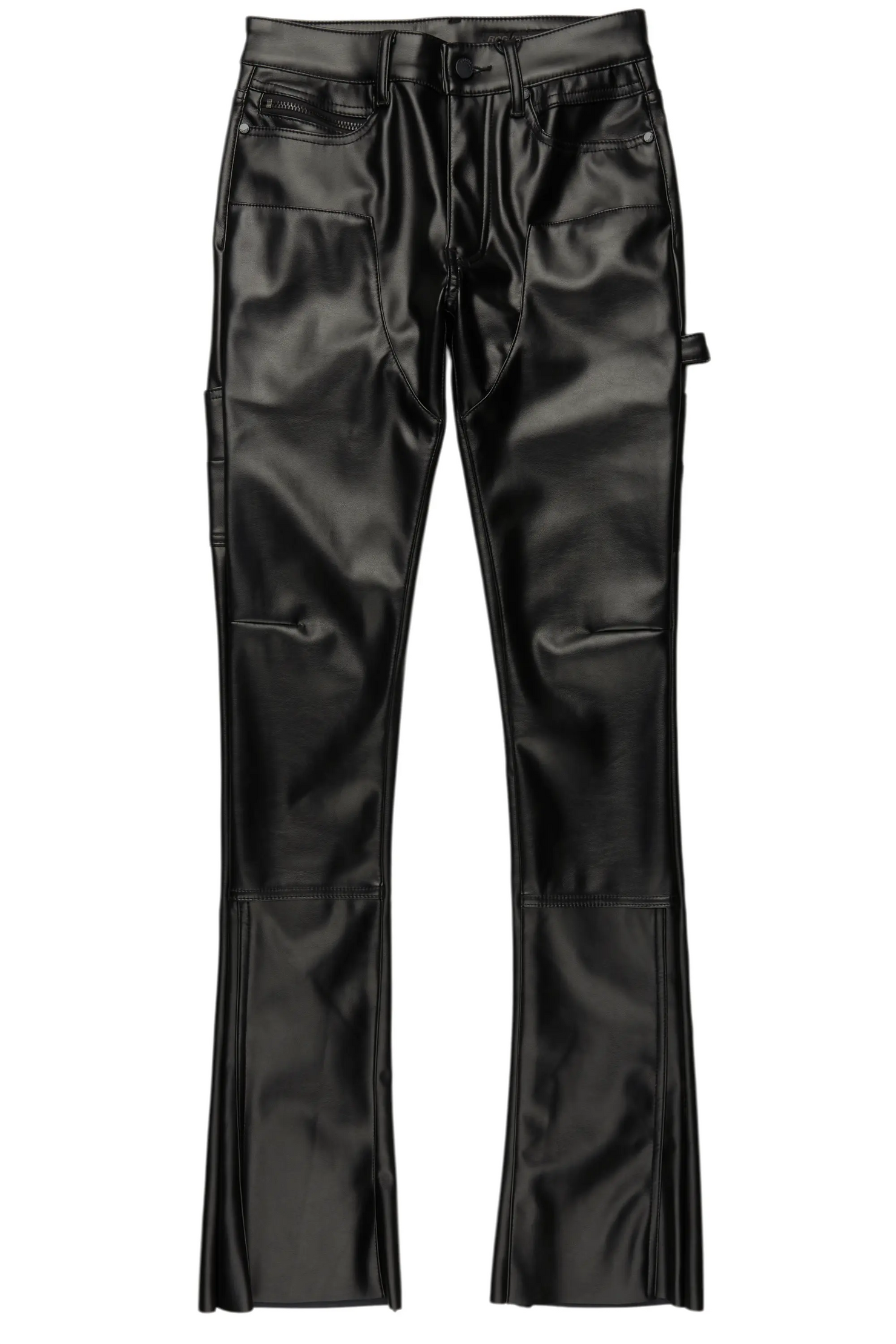 Quatz Black Leather Stacked Flare Jean