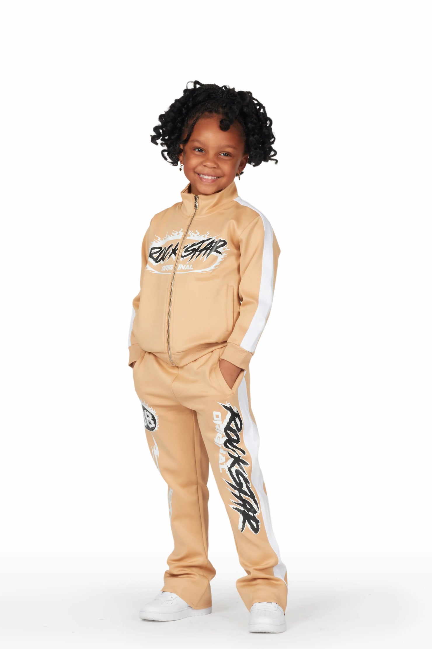 Girls Dravee Beige Tricot Stacked Flare Track Set