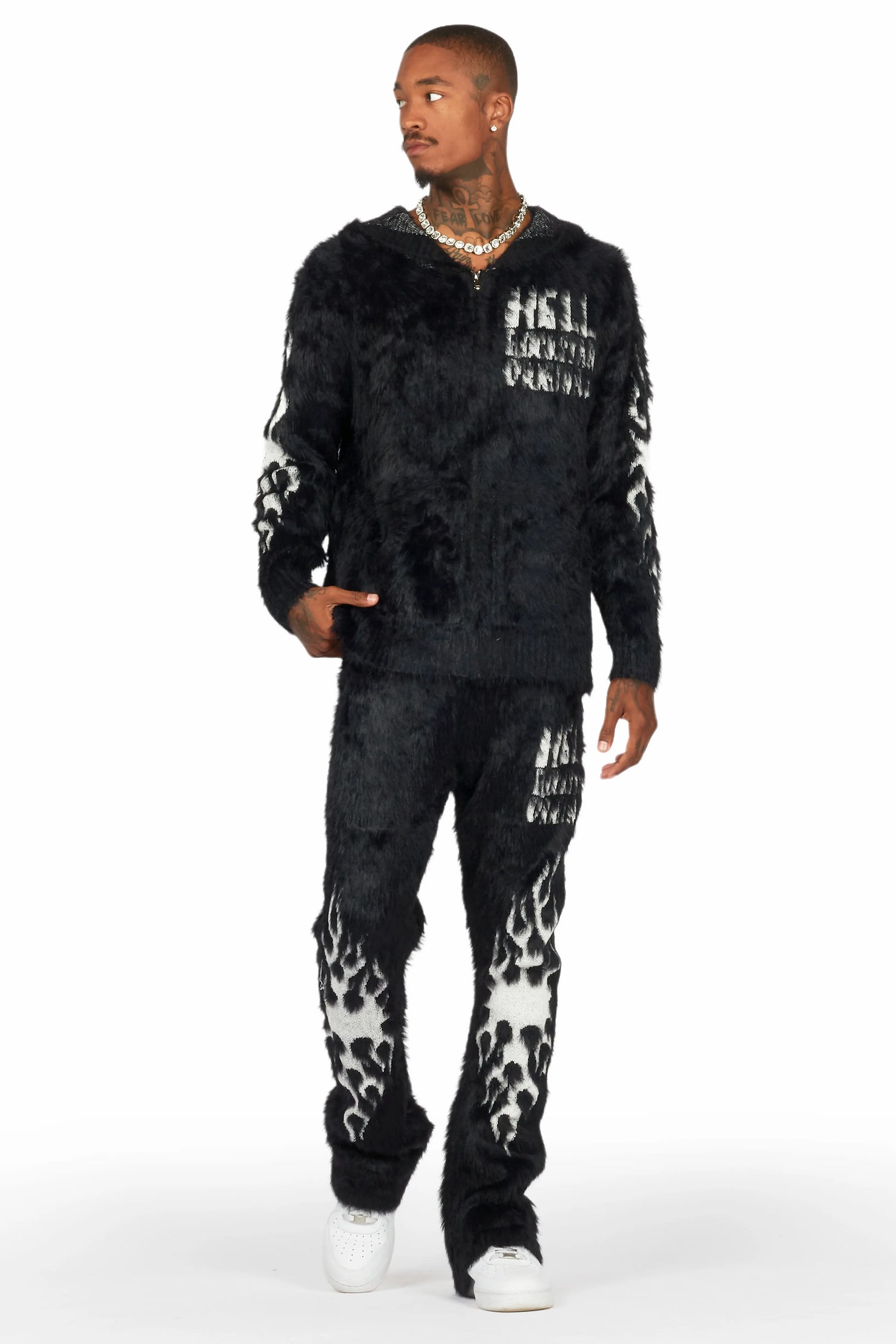 Toshio Black Stacked Flare Knitted Mohair Track Set