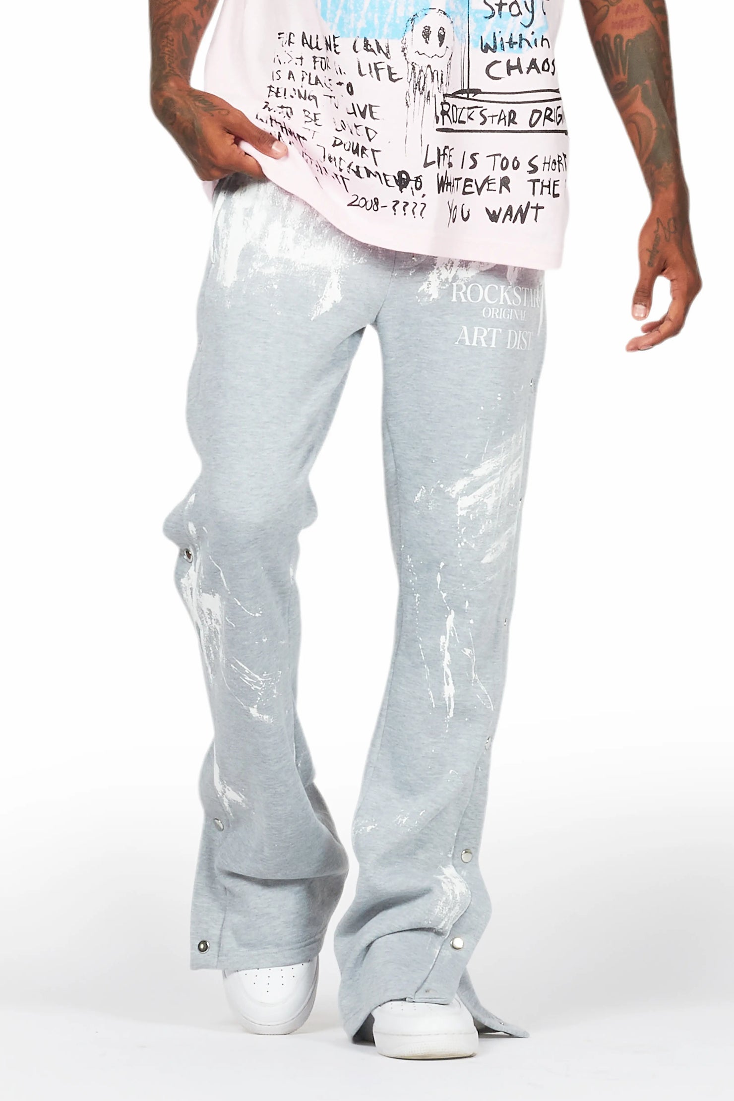 Filip Heather Grey Baggy Snap Button Pant