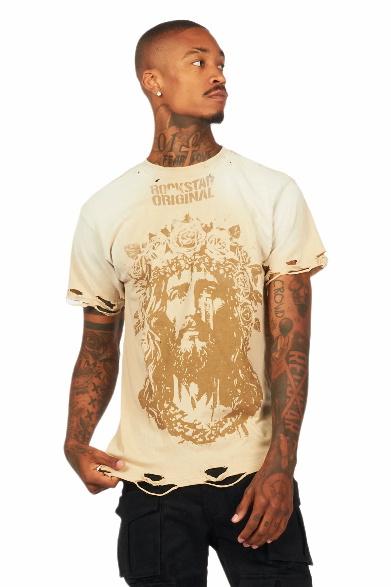 Sempe Beige Oversized Graphic T-Shirt