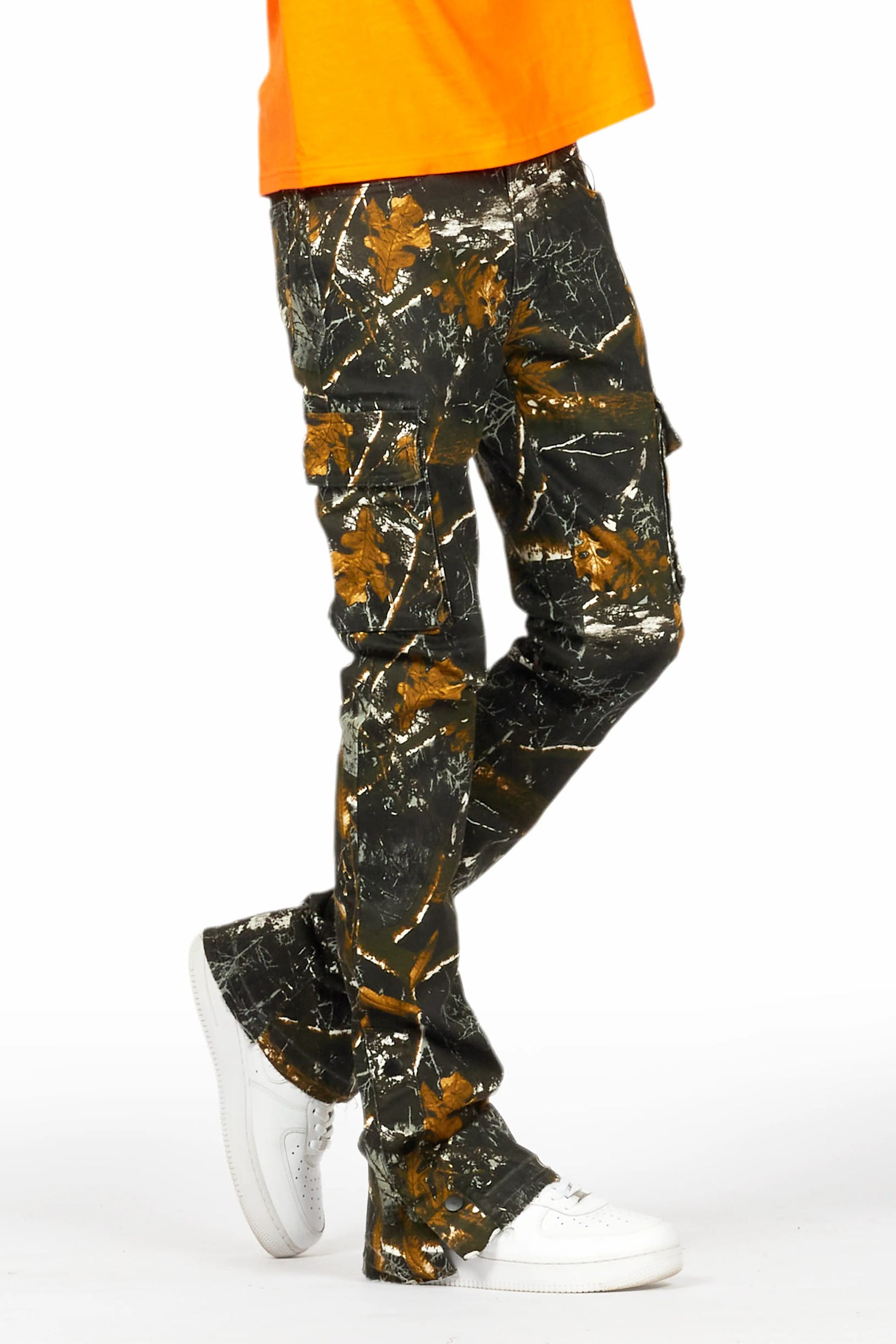 Waage Black Tree Camo Cargo Stacked Flare Jean