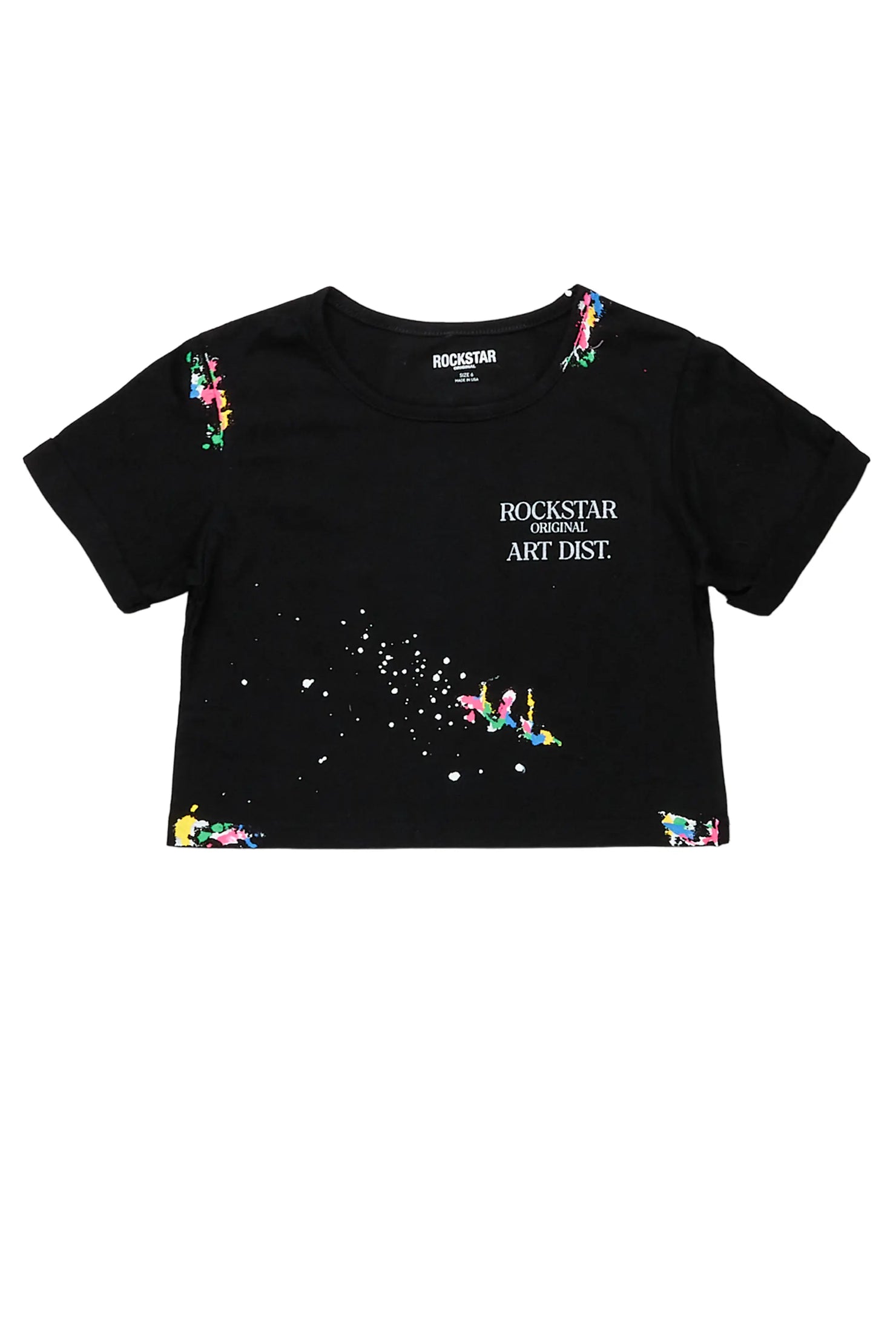 Girls Palmira Black Crop Top Graphic T-Shirt