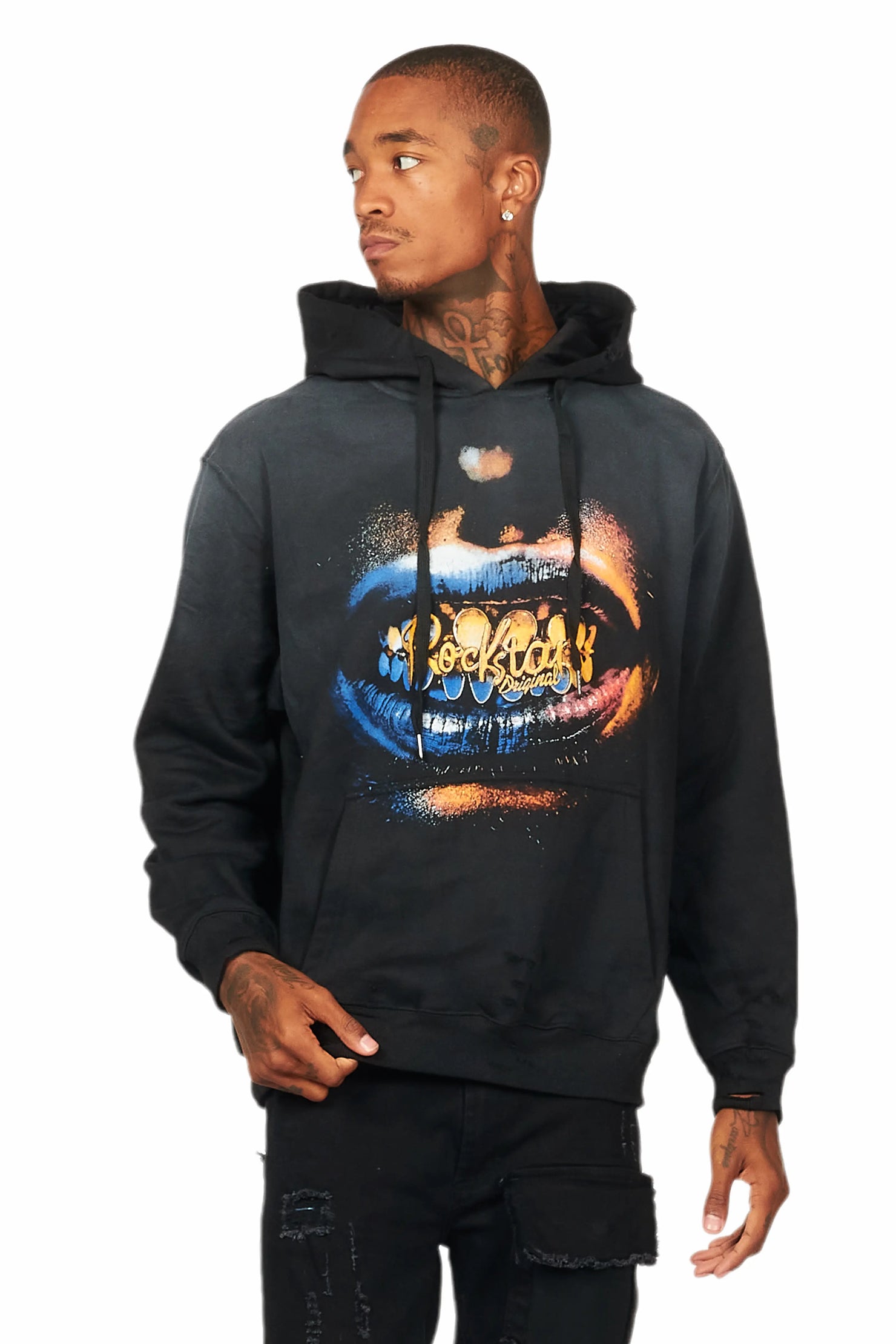 Jabbar Black Graphic Distressed Hoodie