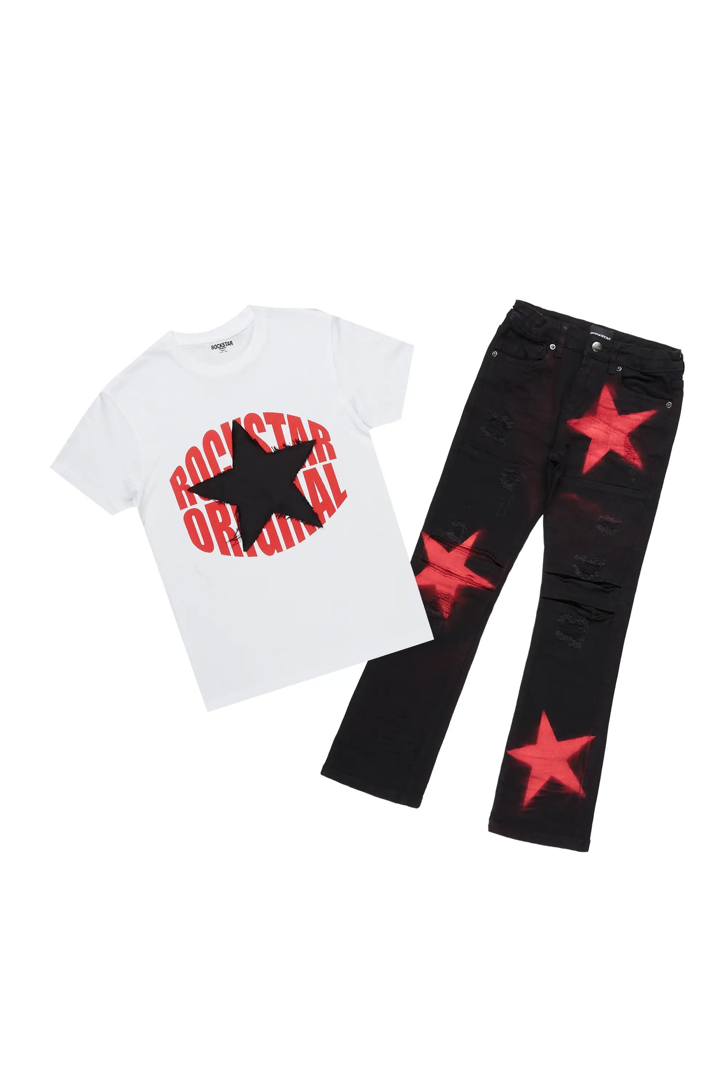 Boys Tyreek White T-Shirt/Stacked Flare Jean Set