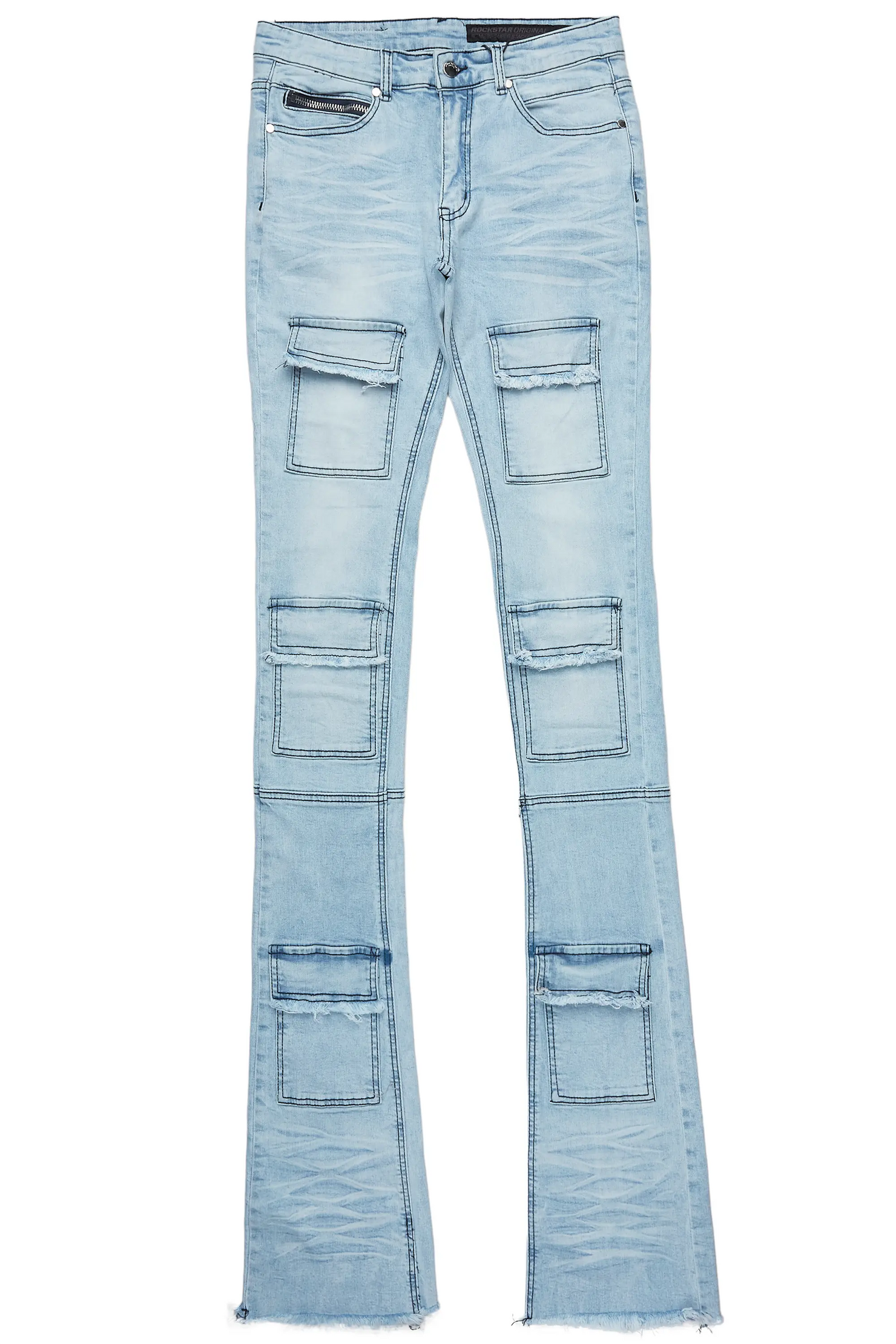 Piet Light Blue Cargo Super Stacked Flare Jean