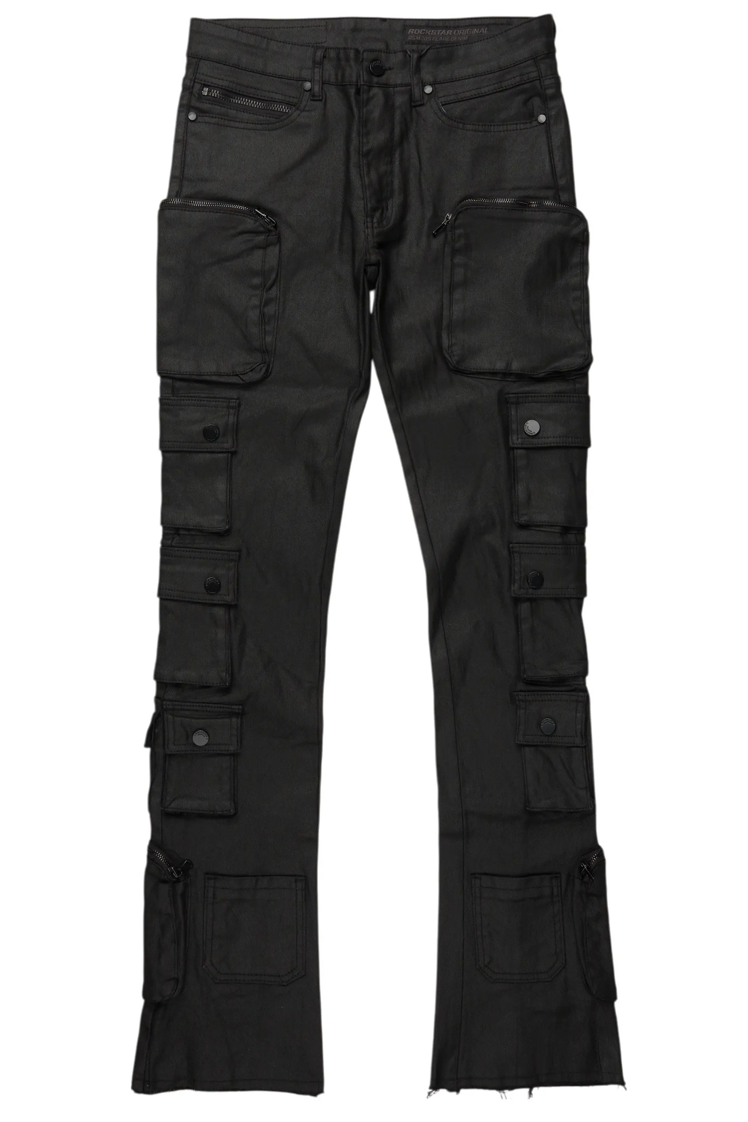 Konrad Black Coated Stacked Flare Jean