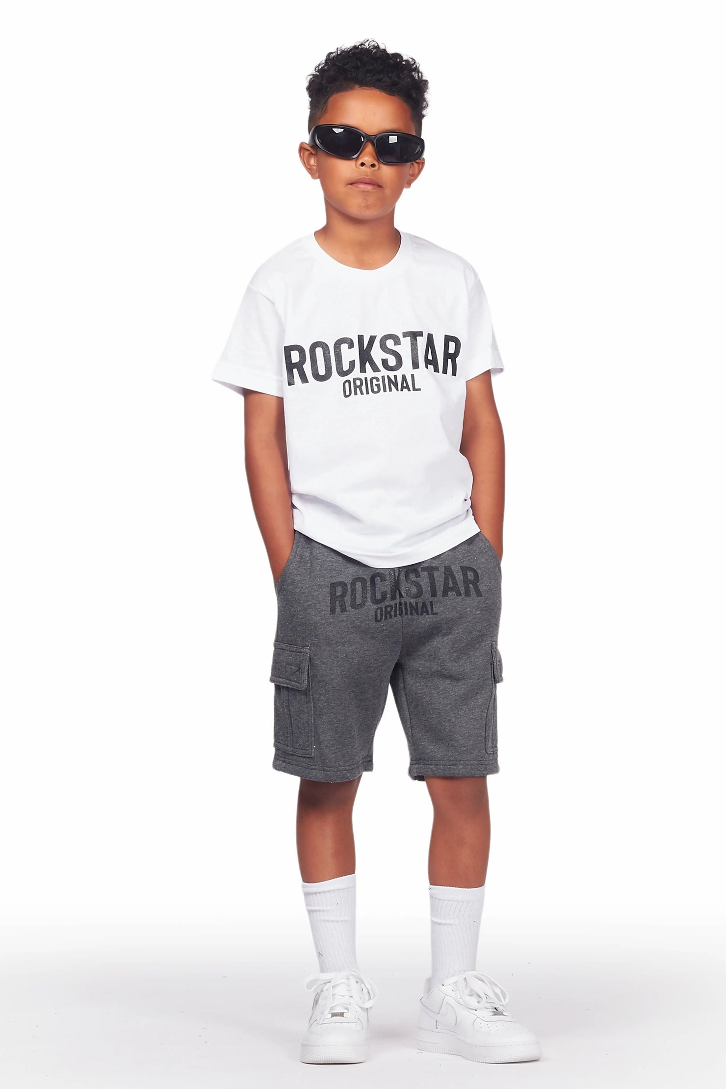 Boys Sana White/Grey T-Shirt Cargo Short Set