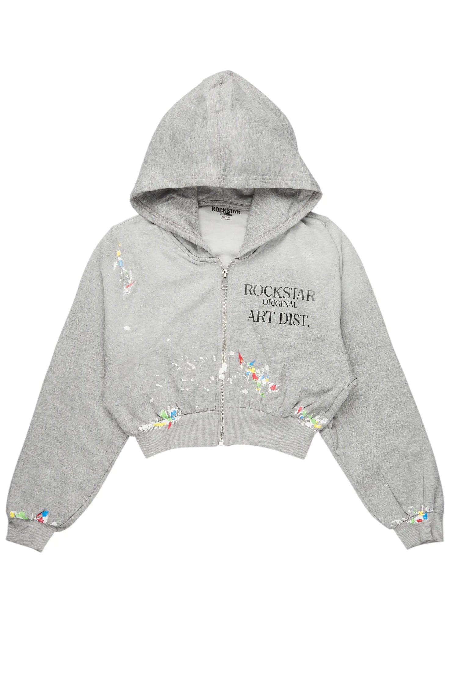 Latasya Heather Grey Zip Up Crop Hoodie