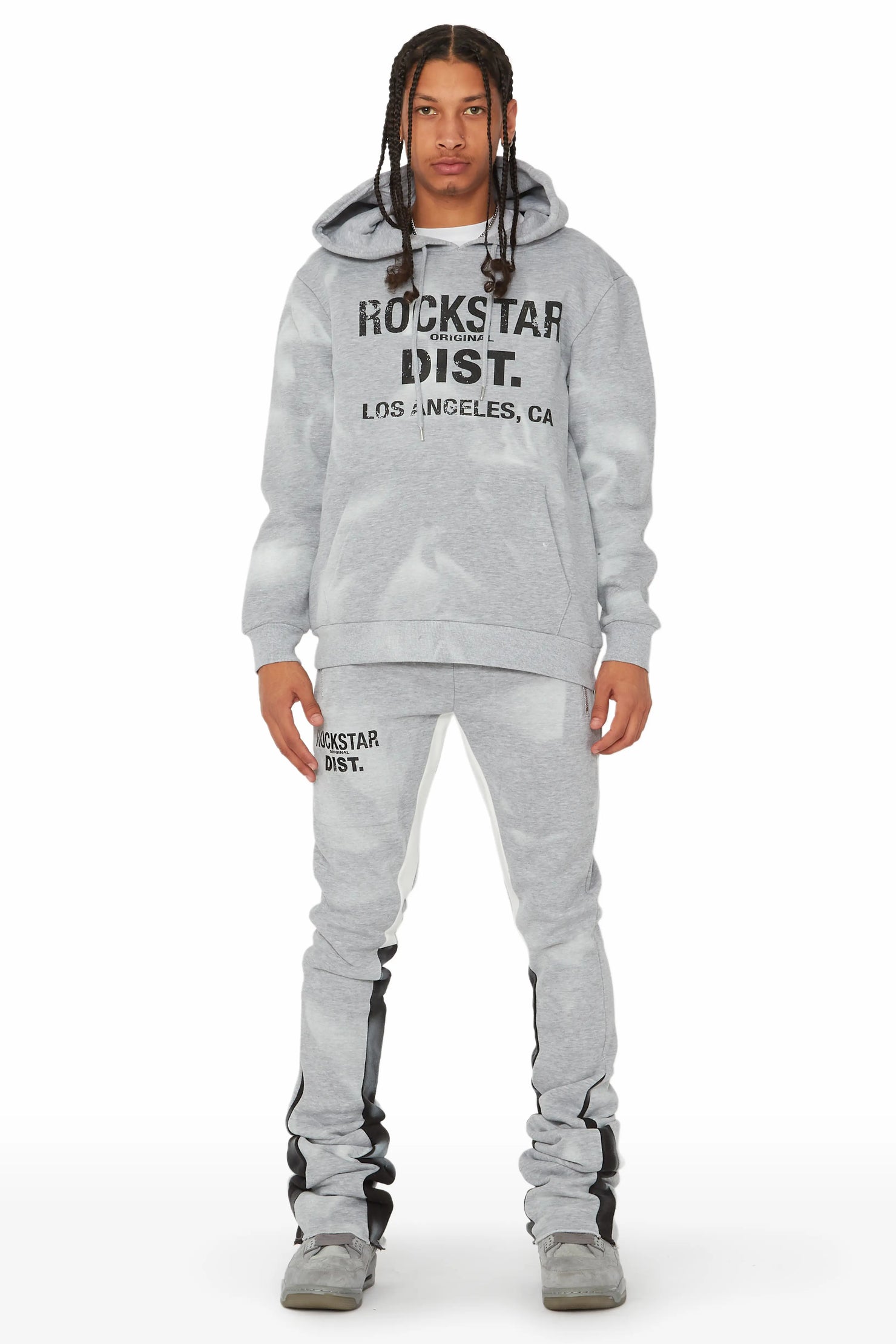 Nelly Heather Grey Hoodie Stacked Flare Track Set