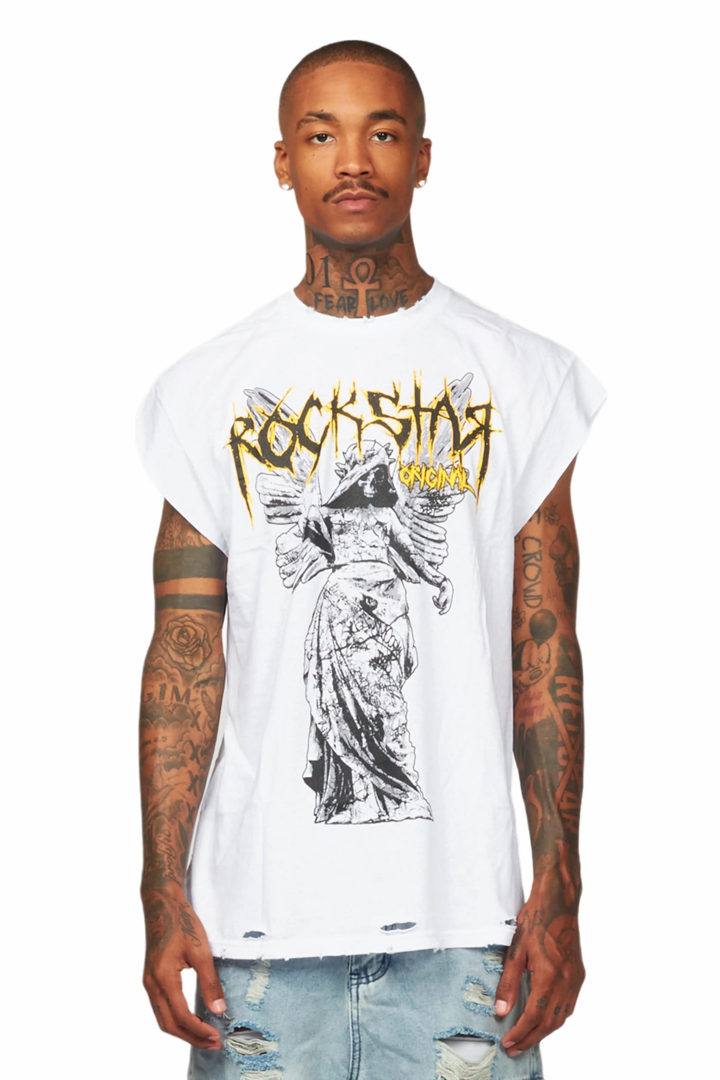 Davon White Oversize Graphic Sleeveless Graphic T-Shirt