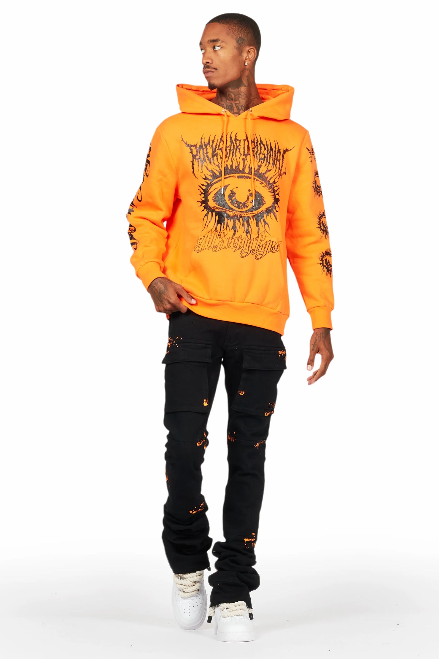 All Seeing Eyes Orange Hoodie/Super Stacked Flare Jean Bundle