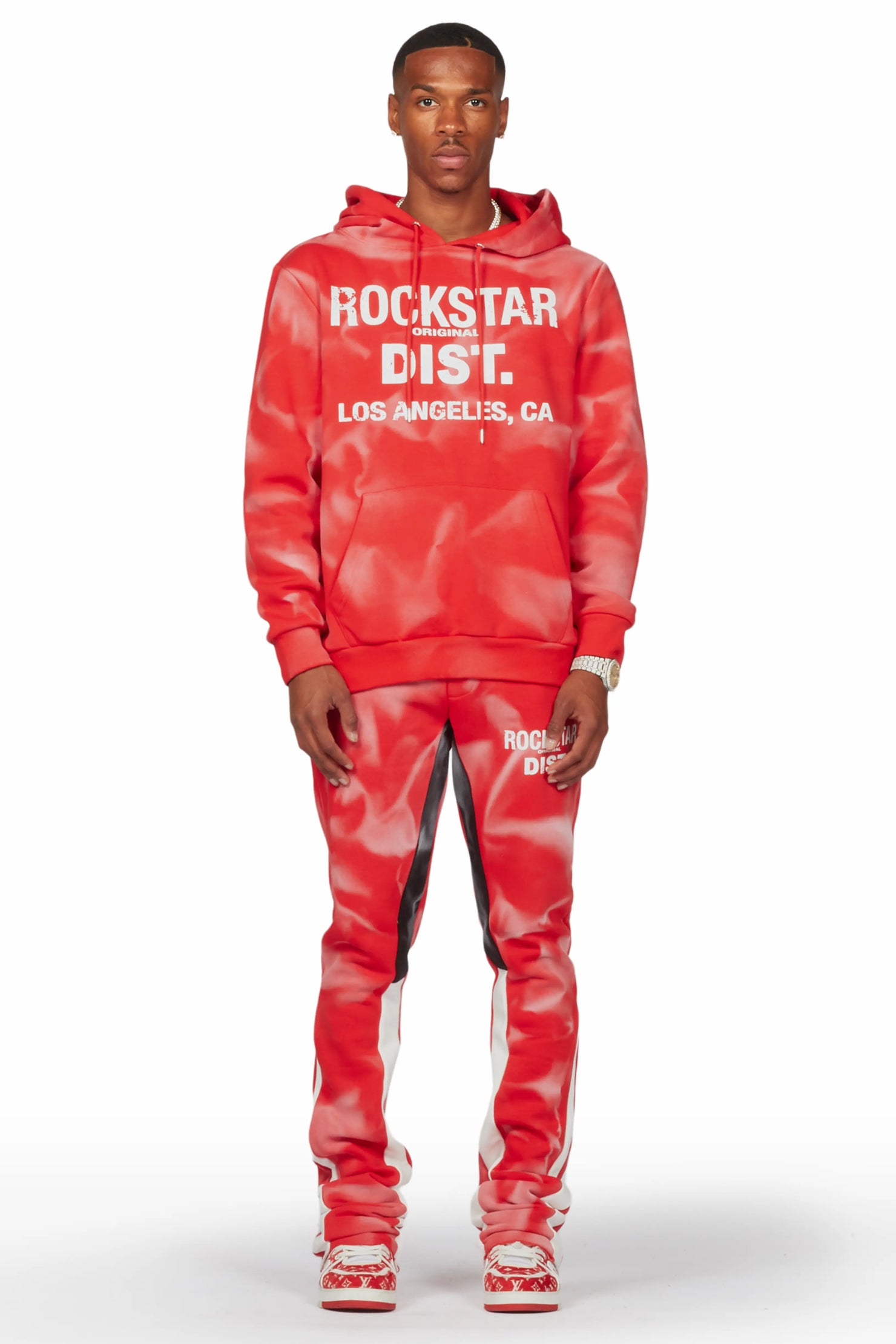 Nelly Red Hoodie Stacked Flare Track Set