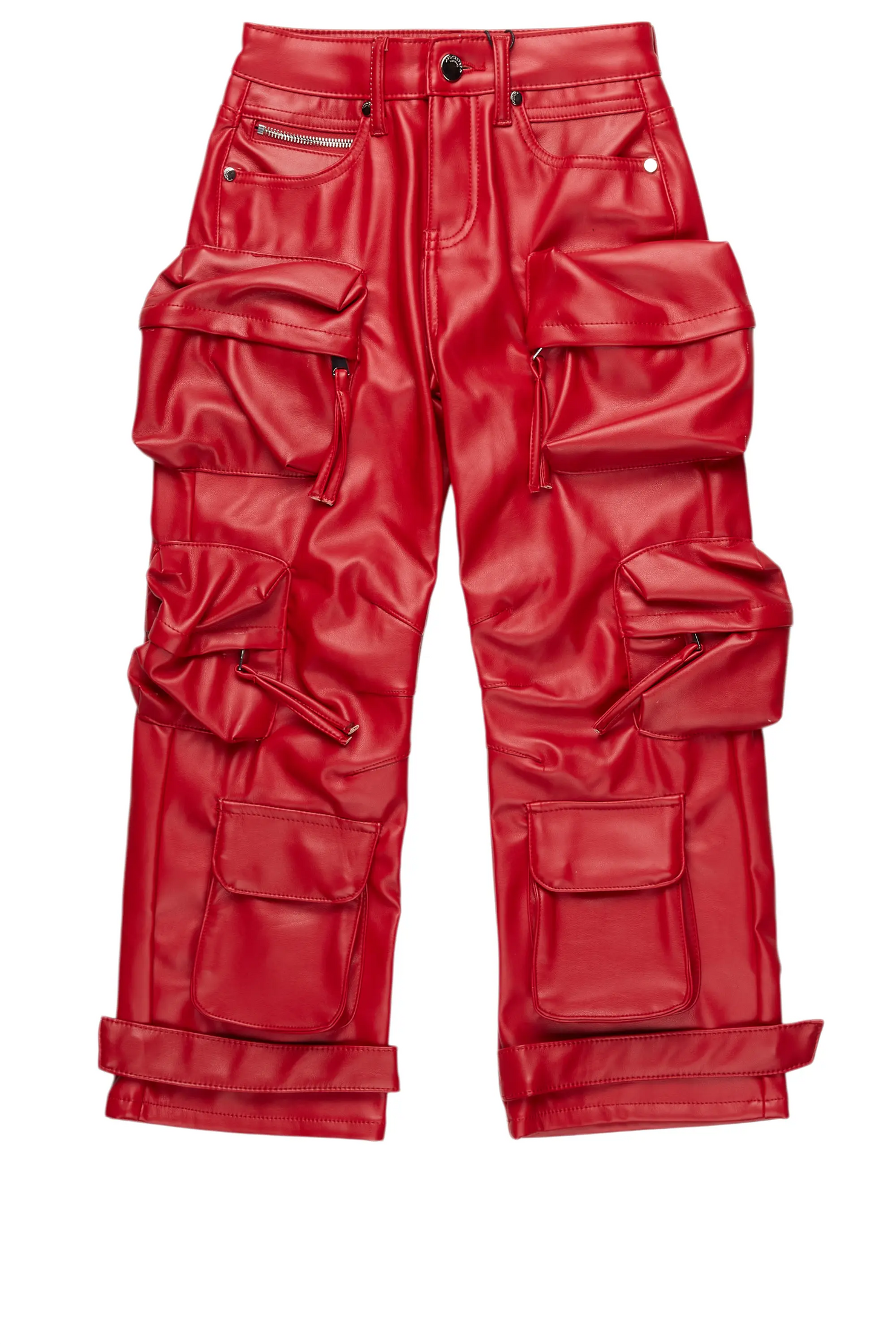 Boys Lenz Red  PU Cargo  Leather Baggy Fit Jean