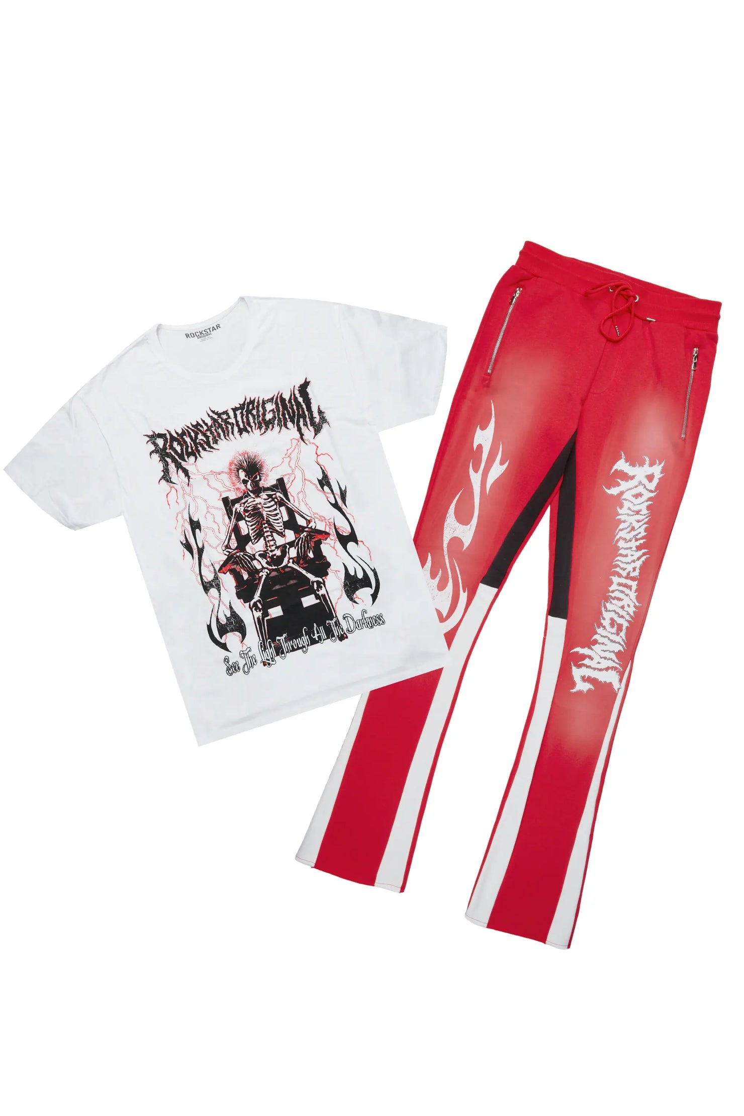 Deathrow White/Red T-Shirt/Stacked Flare Pant Set