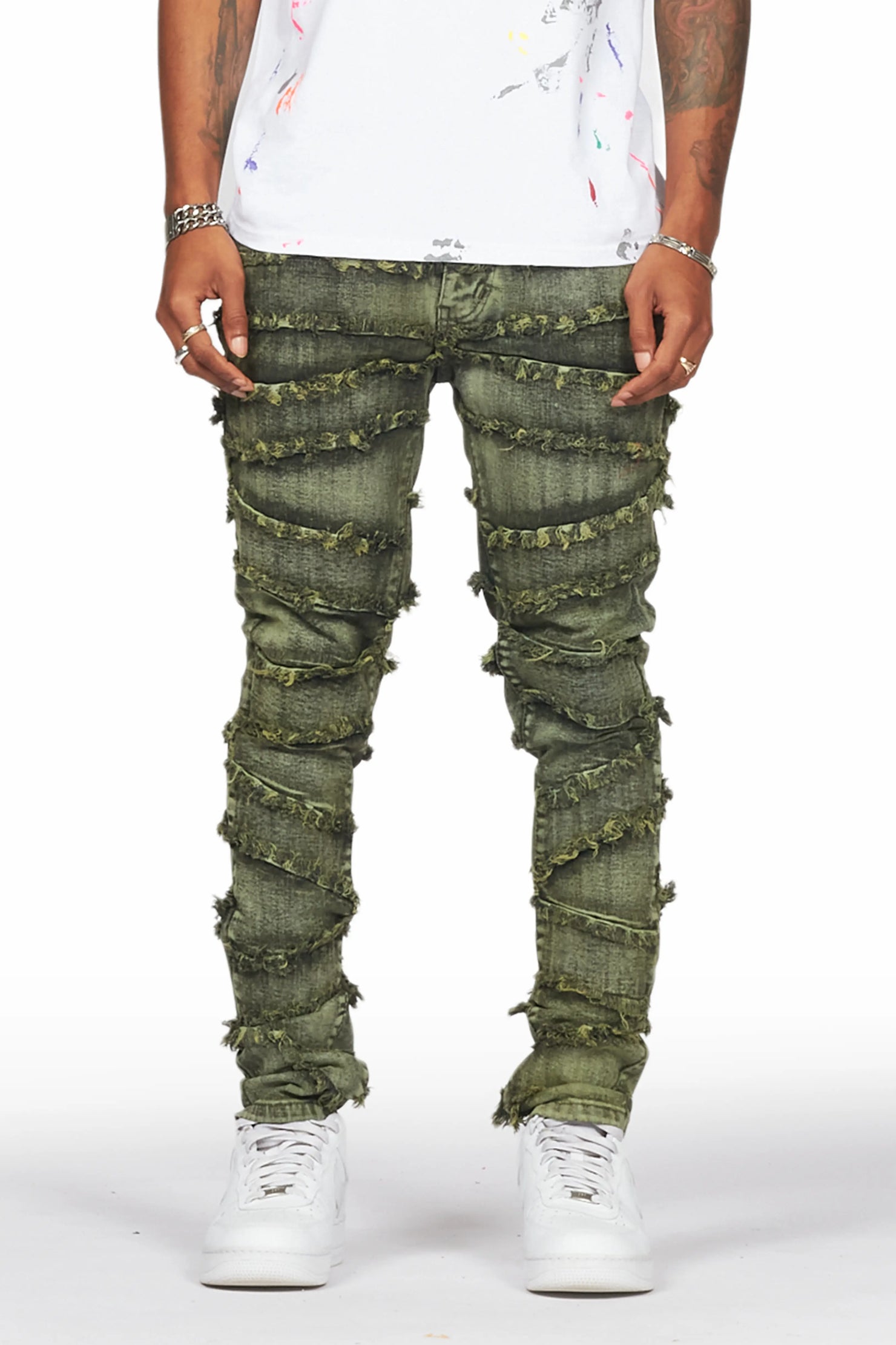 Ebrill Green Patchwork Skinny Fit Jean