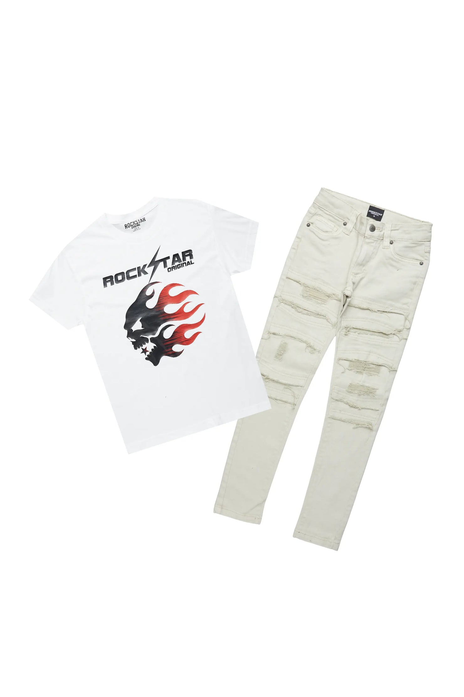 Boys Fabio White T-Shirt/Frayed Skinny Jean Set