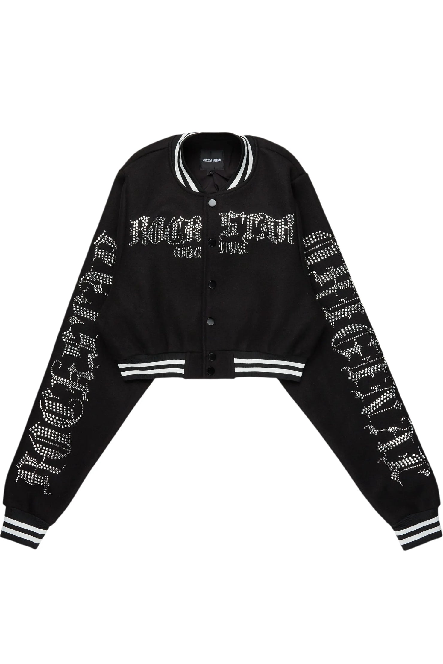 Gianni Black Crop Rhinestone Varsity Jacket