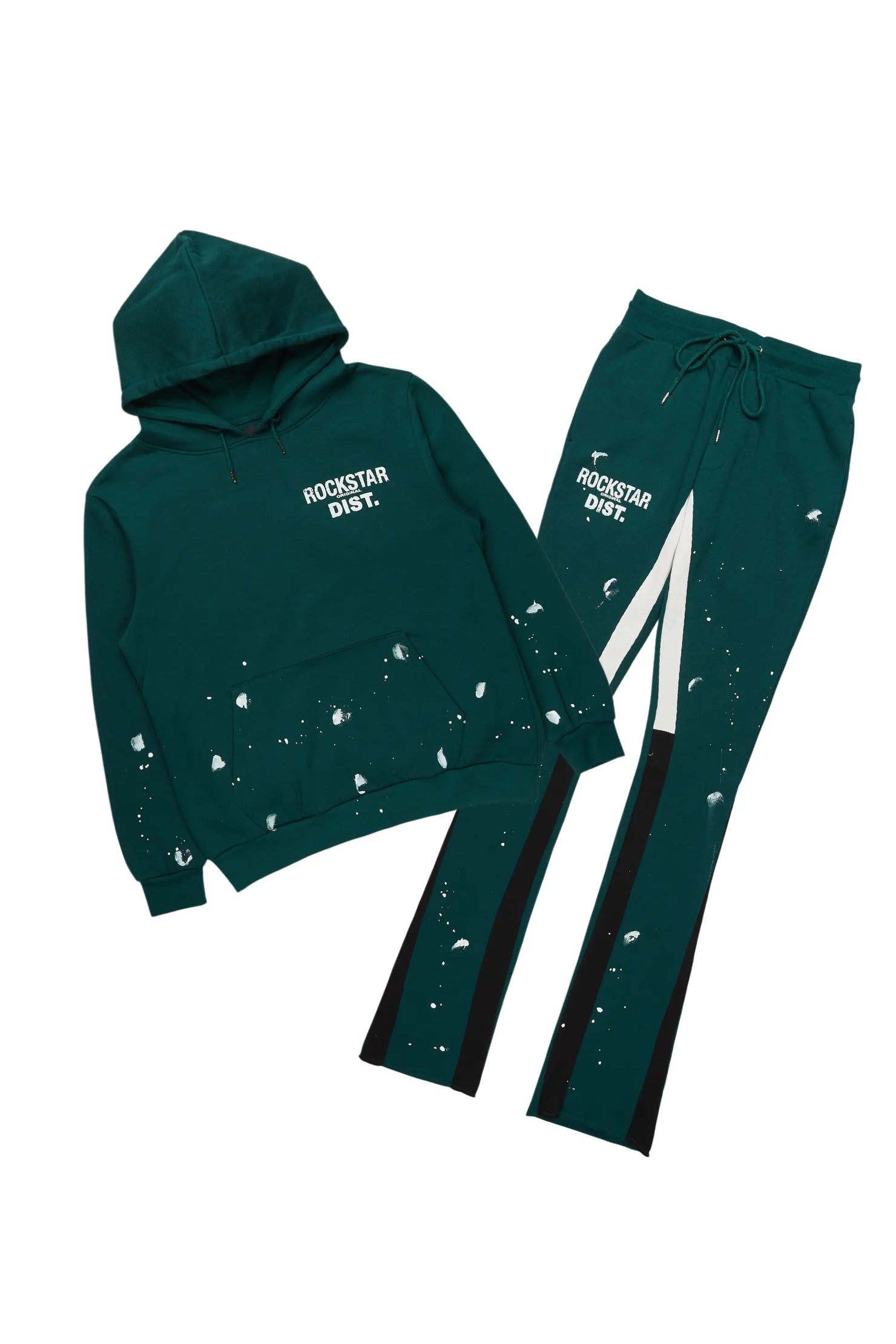 Raffer Dark Green Hoodie/Stacked Flare Pant Set