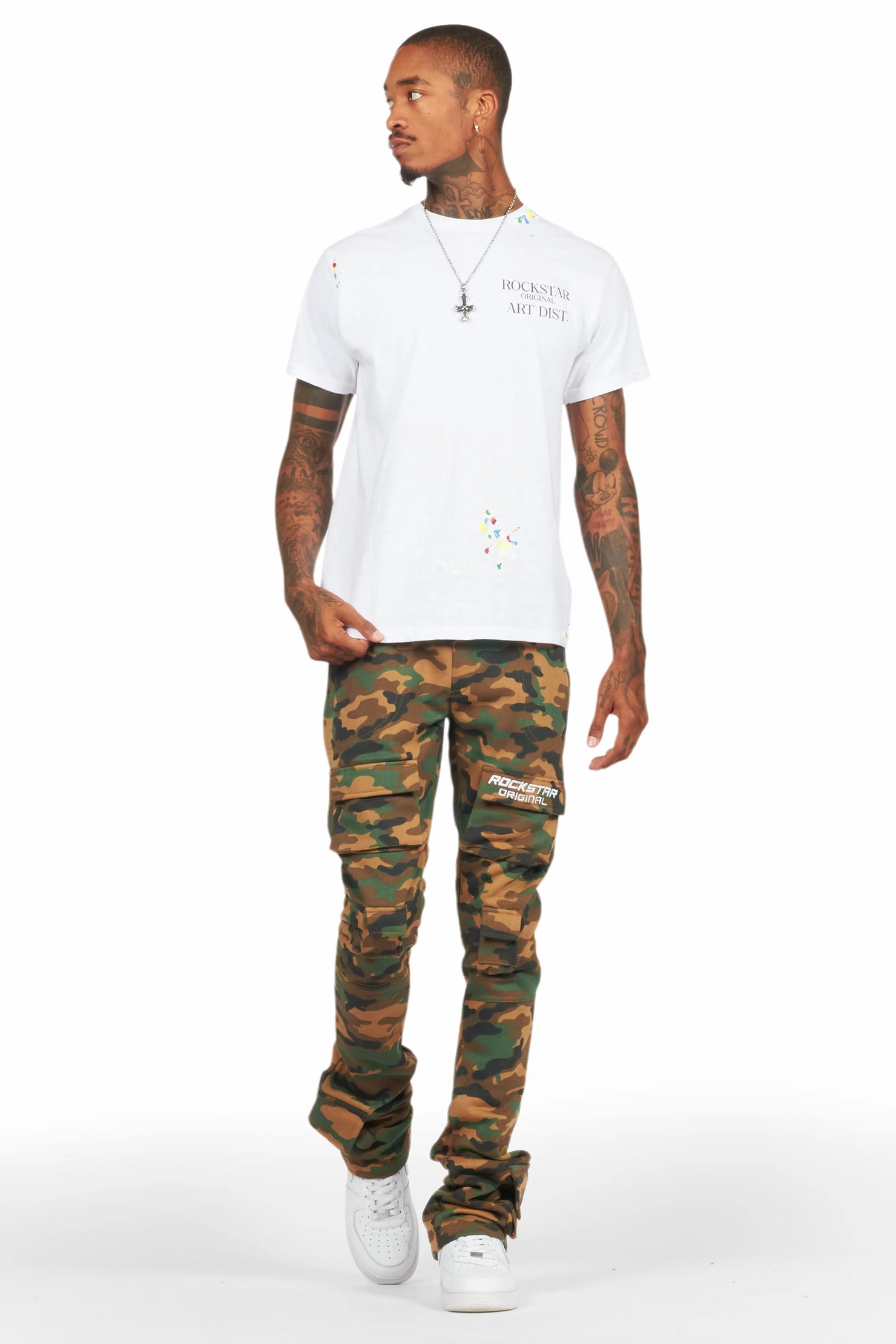 Connor Faded Camo Stacked Flare Track Pant