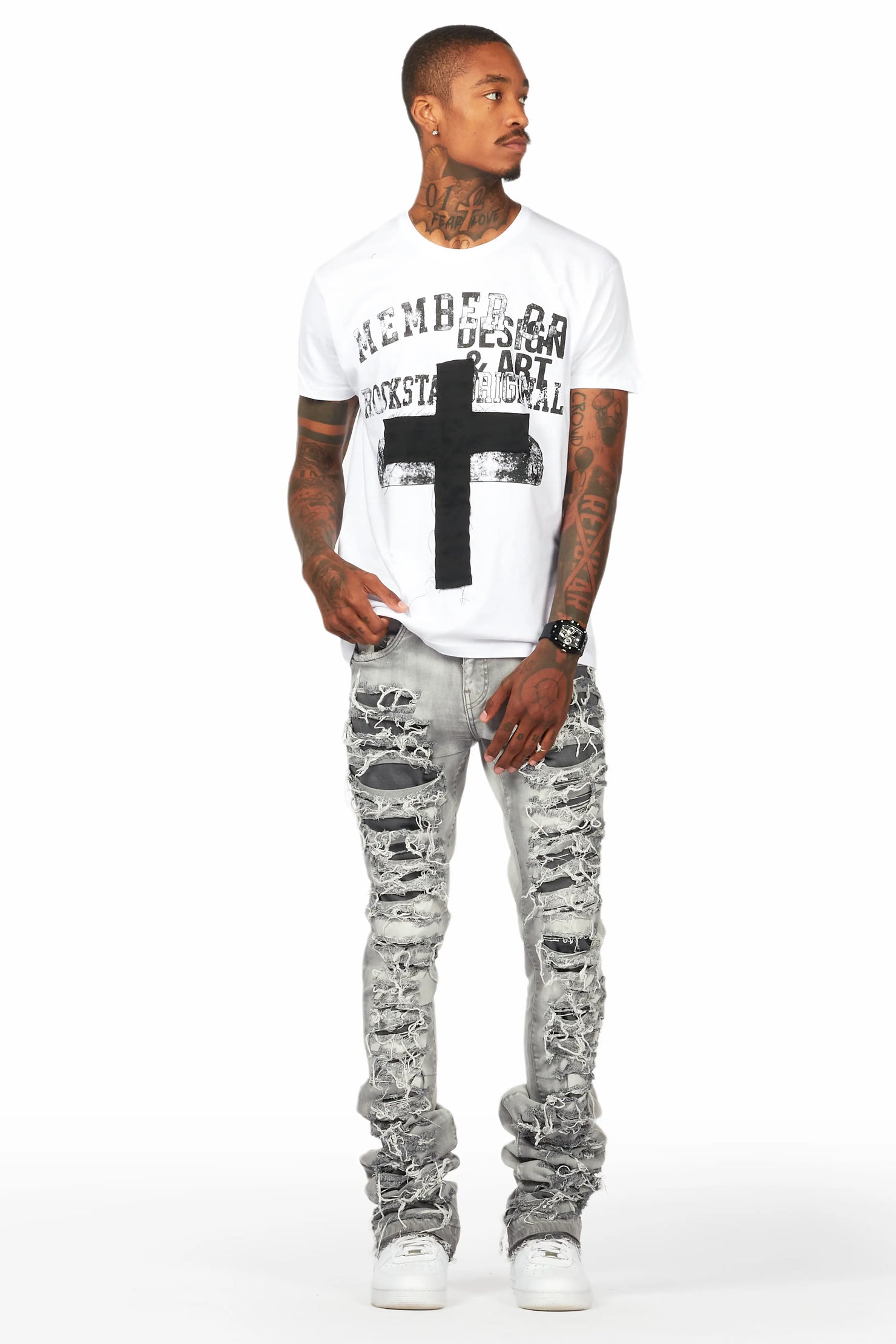 Frago White/Grey T-Shirt Stacked Flare Jean Bundle