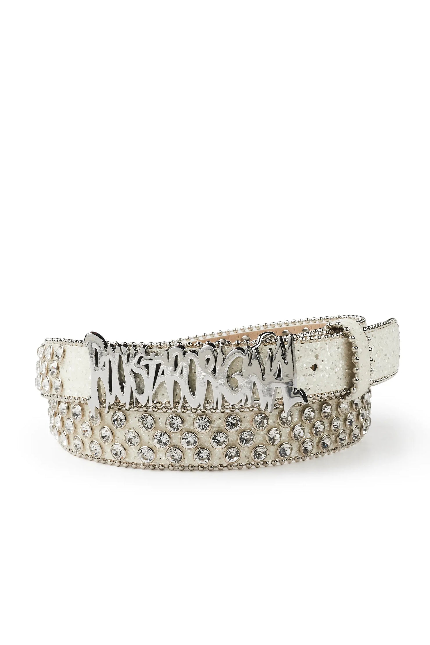 Tedros Rhinestone Silver Rockstar Logo Narrow Belt