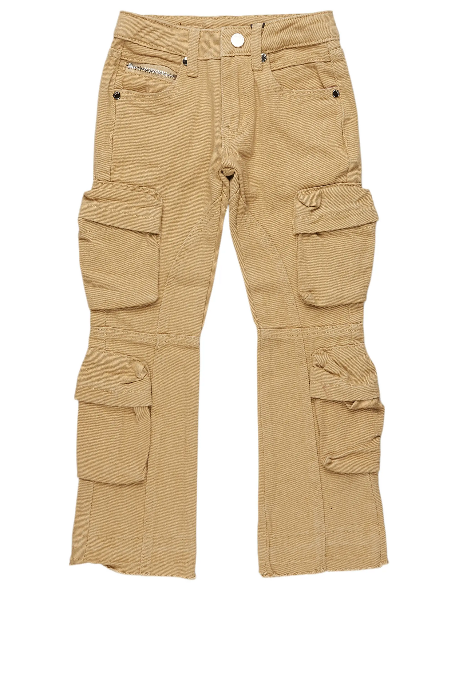 Boys Gregor Beige Stacked Flare Cargo Jean