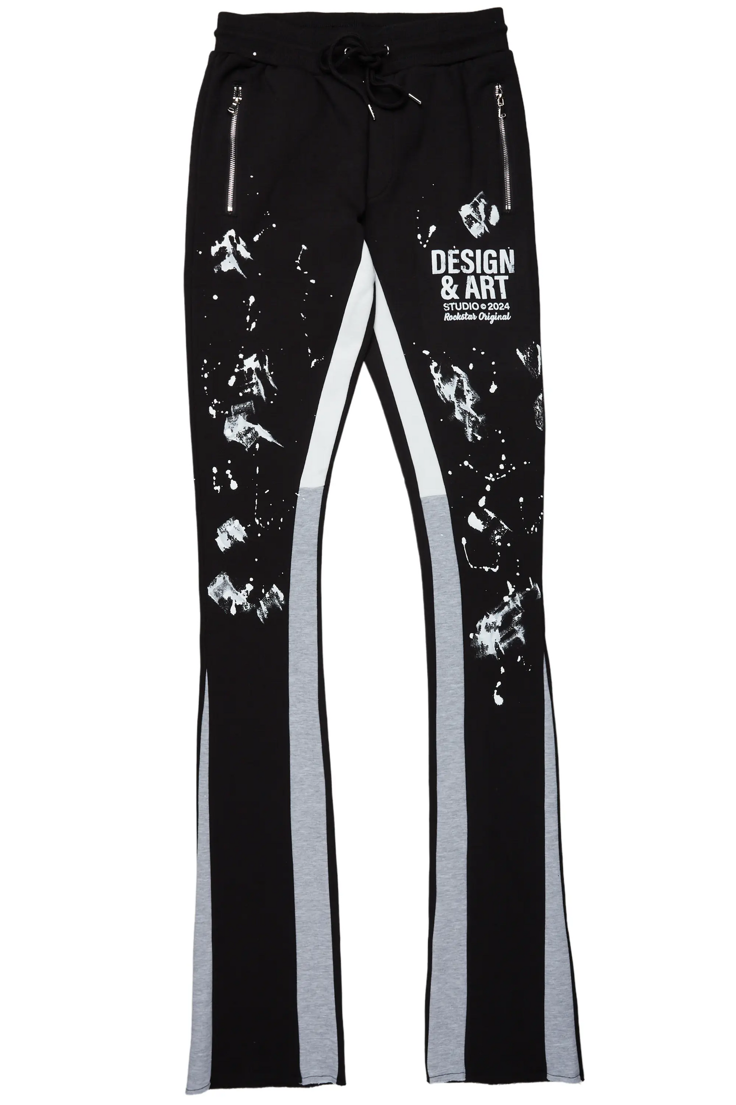 Damone Black Super Stacked Flare Track Pant