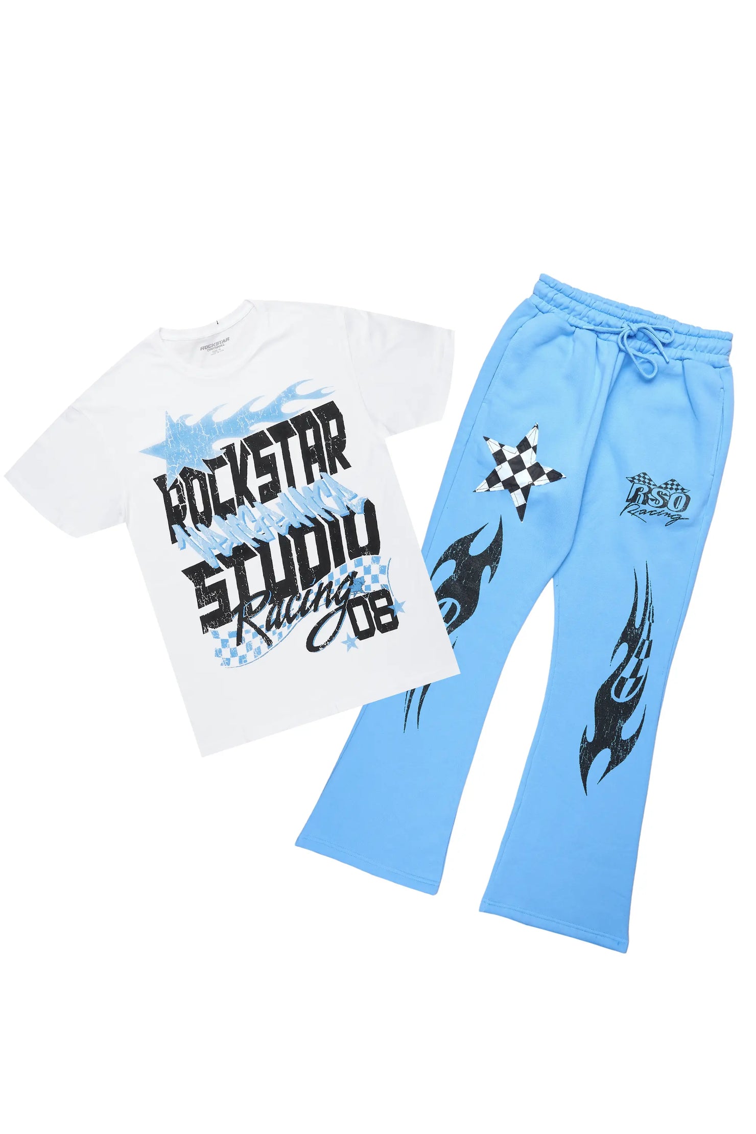 Garo White/Blue T-Shirt/Stacked Flare Track Set