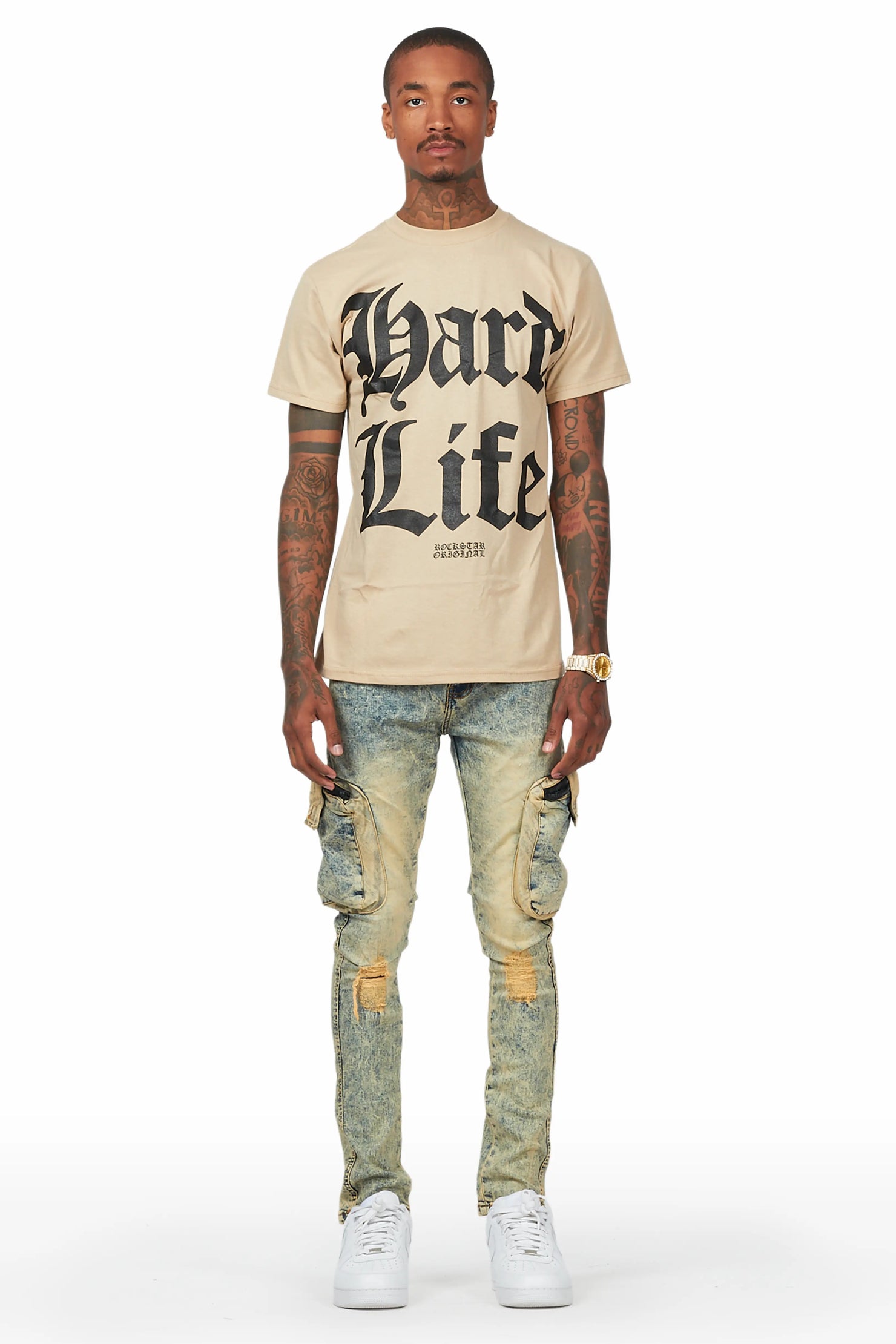 Hard Life Beige T-Shirt Slim Fit Cargo Jean Bundle