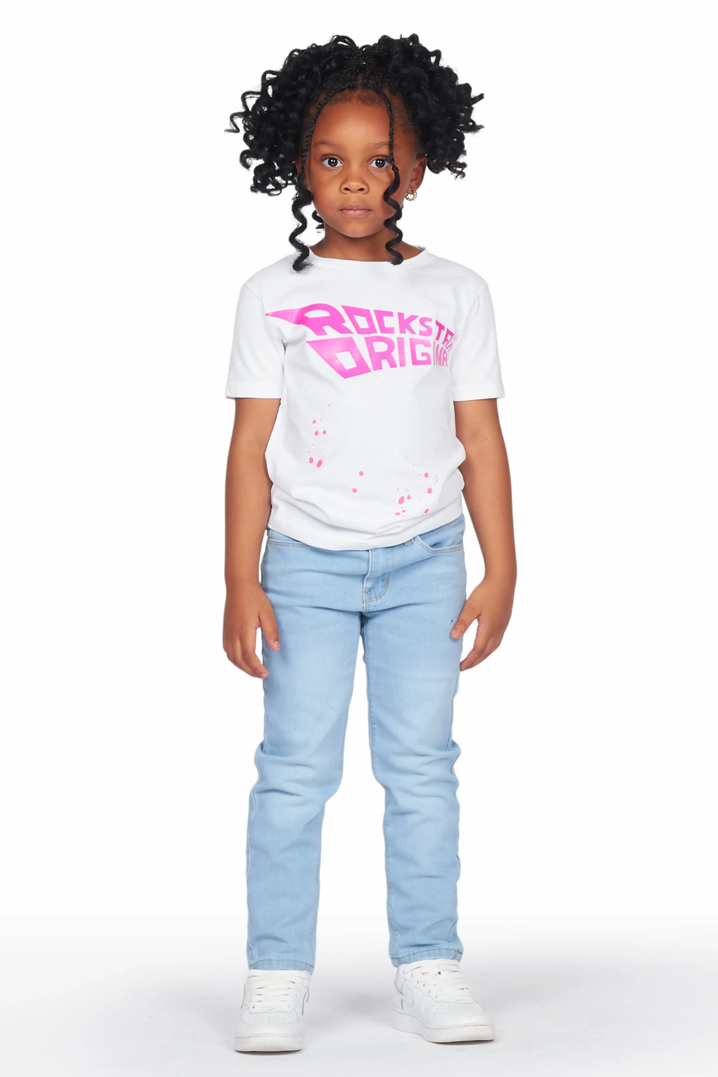 Girls Elani White T-Shirt Slim Jean Set