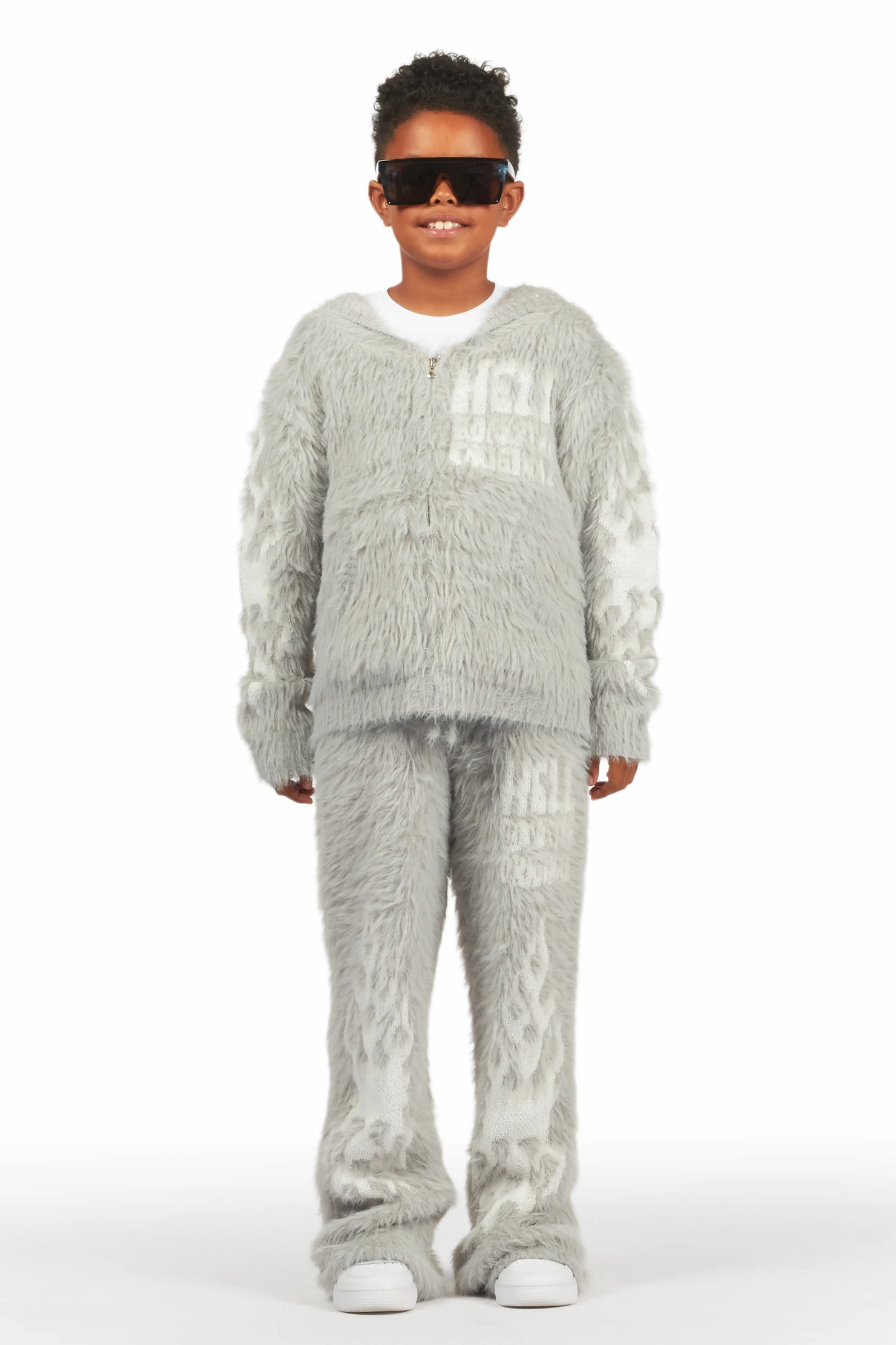 Boys Toshio Grey Stacked Flare Knitted Mohair Track Set