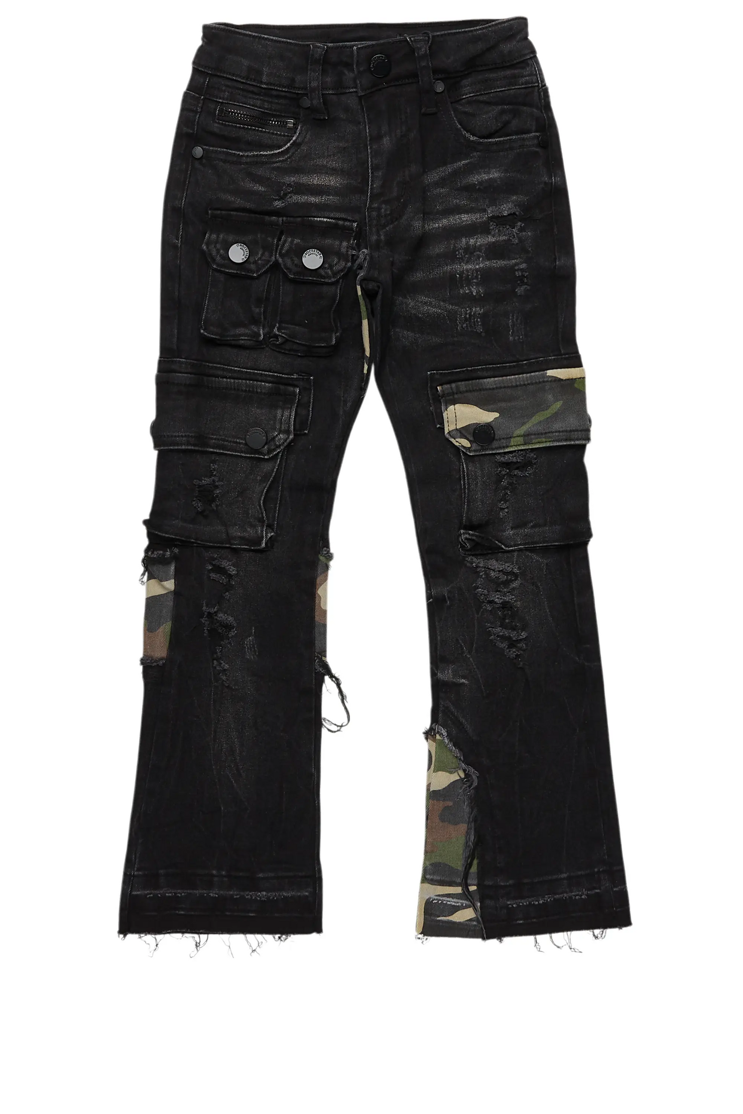 Boys Zeta Black Stacked Flare Jean