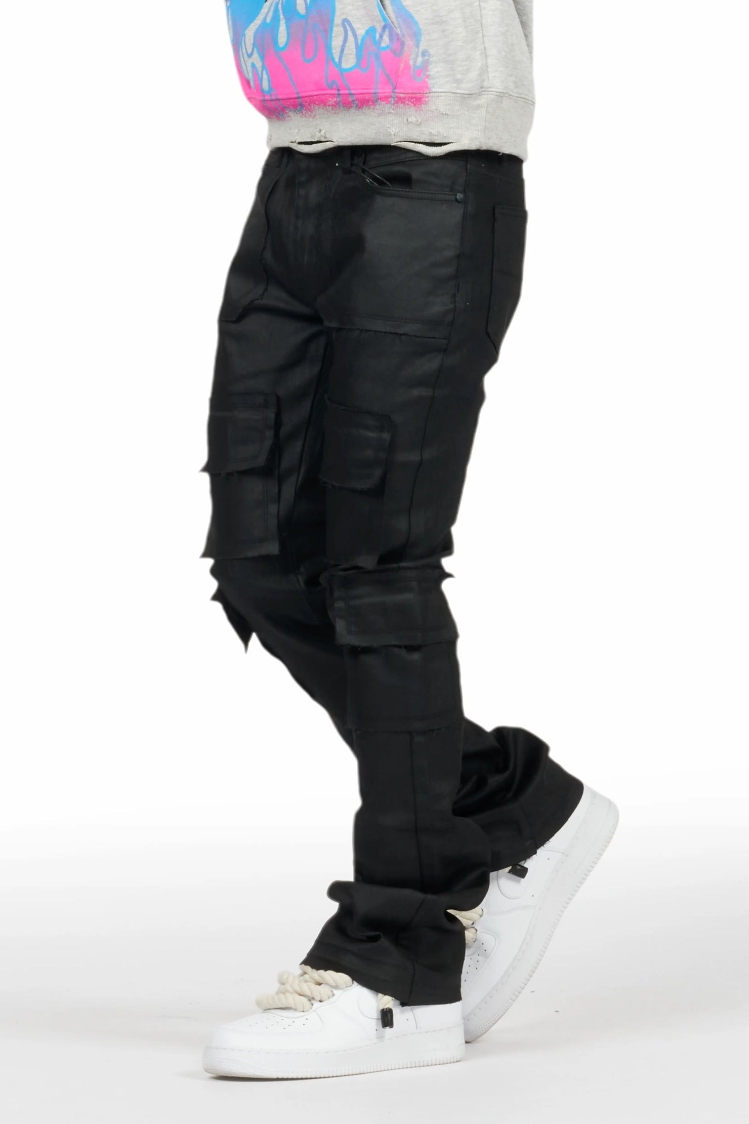 Tyrell Black Coated Stacked Flare Jean