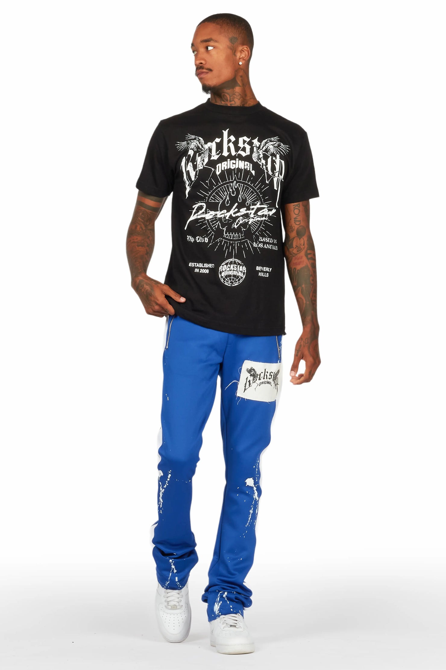 Tally Black/Royal T-Shirt/Stacked Flare Track Set