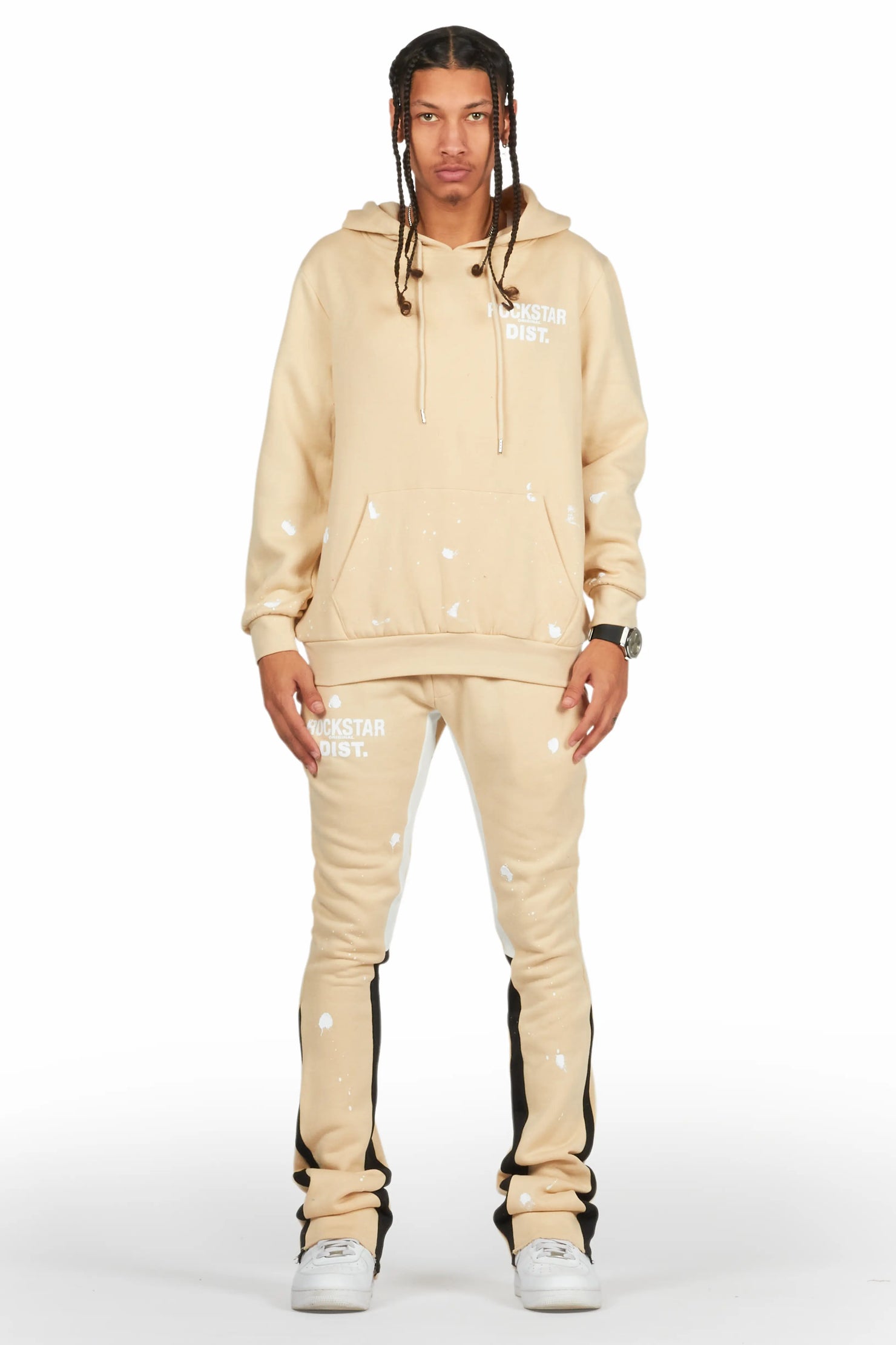 Raffer Beige Hoodie/Stacked Flare Pant Set