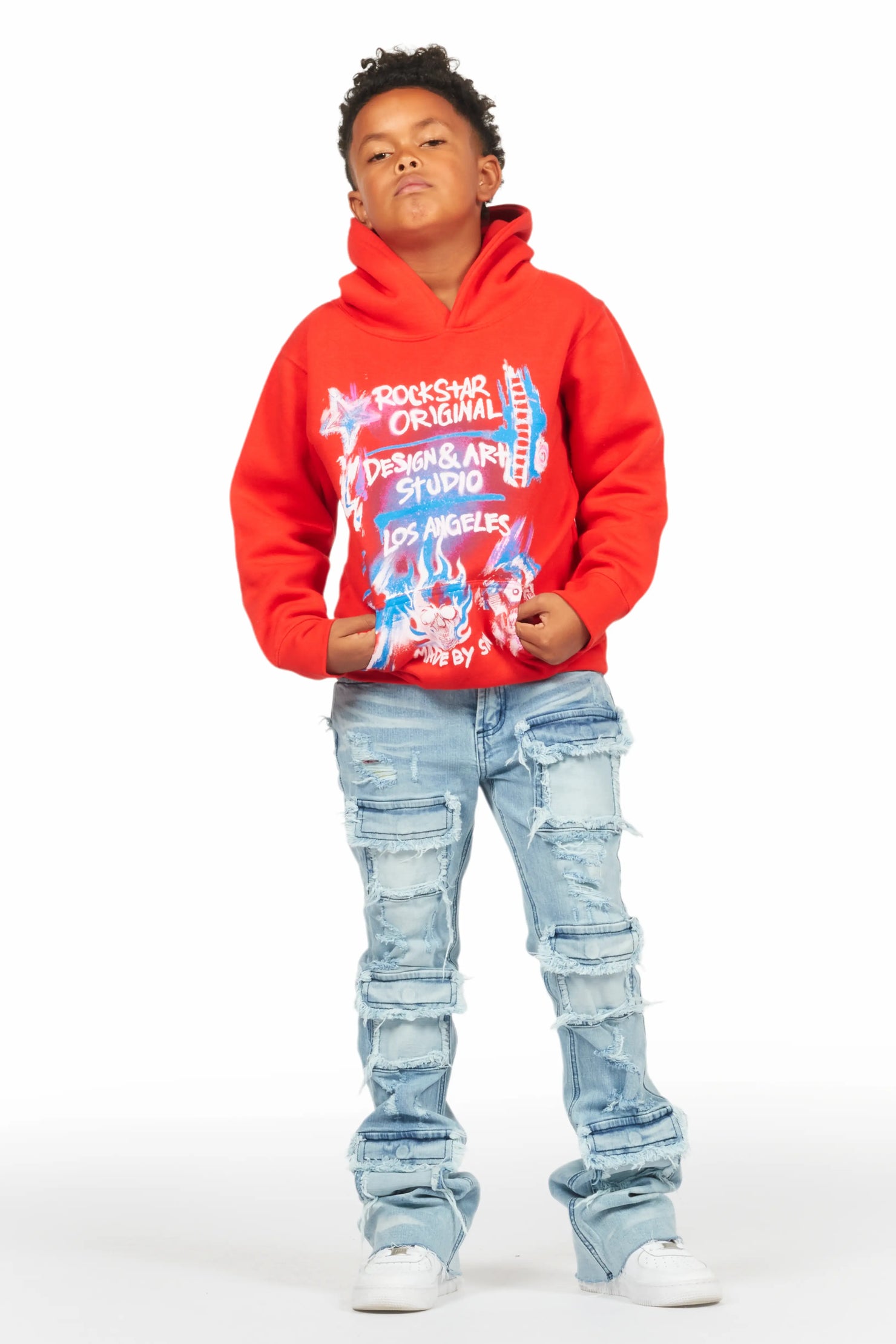 Boys Soweto Red Hoodie/Stacked Flare Jean Set