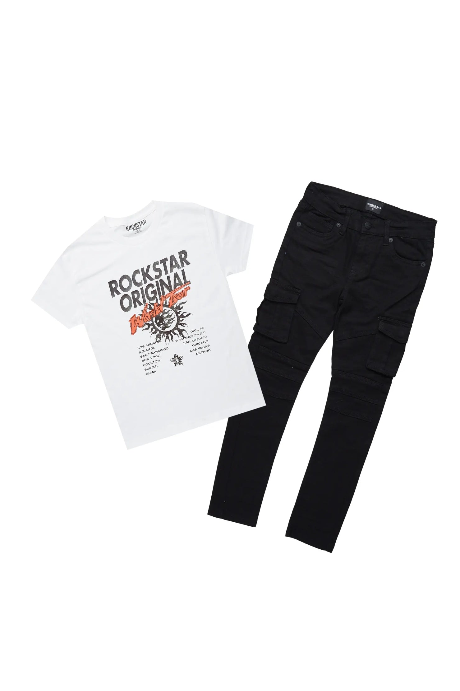 Boys Safi White/Black T-Shirt/Cargo Jean Set