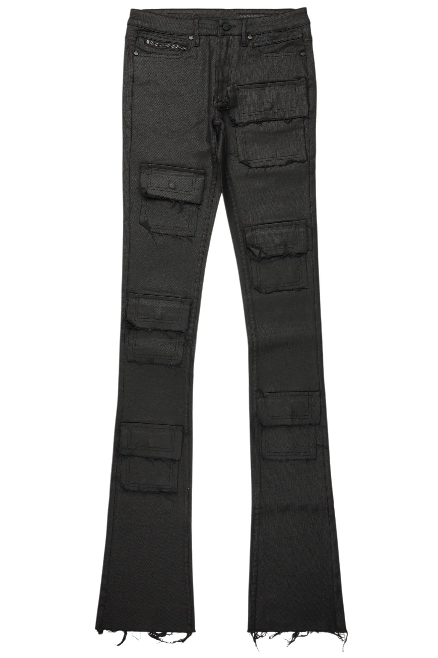 Petrus Black Coated Super Stacked Flare Jean