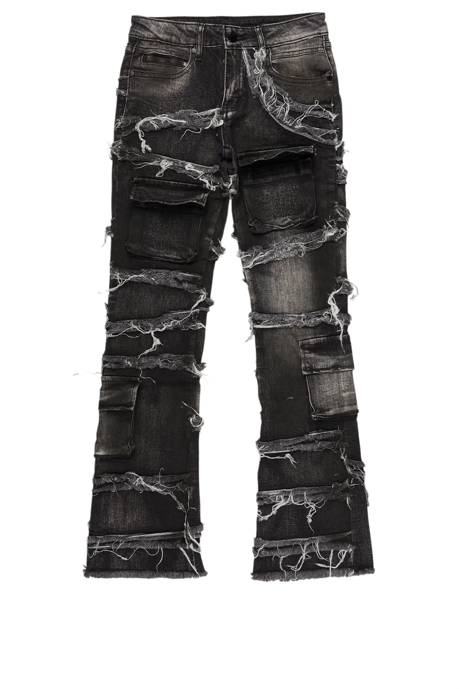 Boys Yves Black Ripped Stacked Flare Cargo Jeans