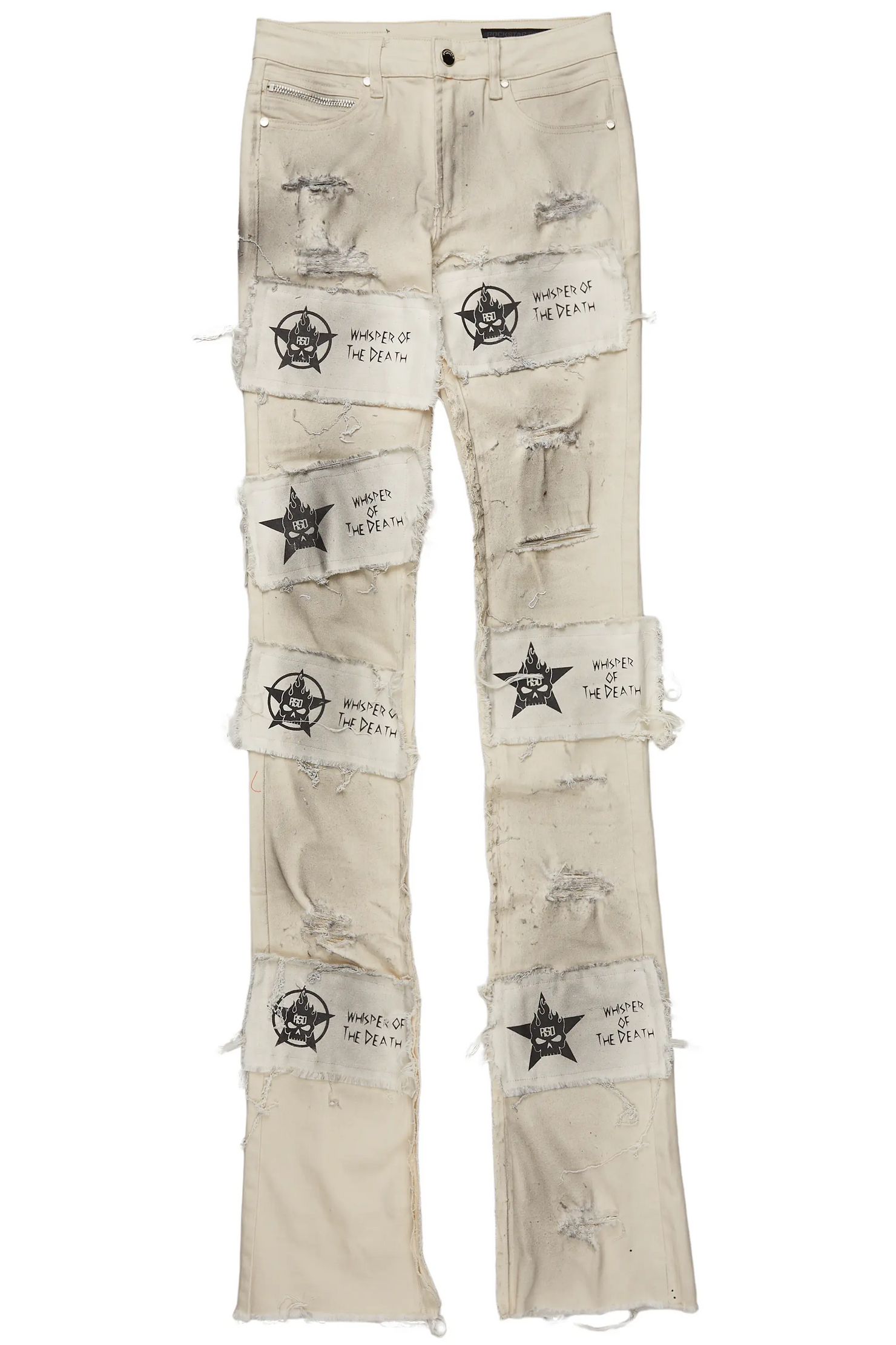 Dancho Beige Patchwork Super Stacked Flare Jean