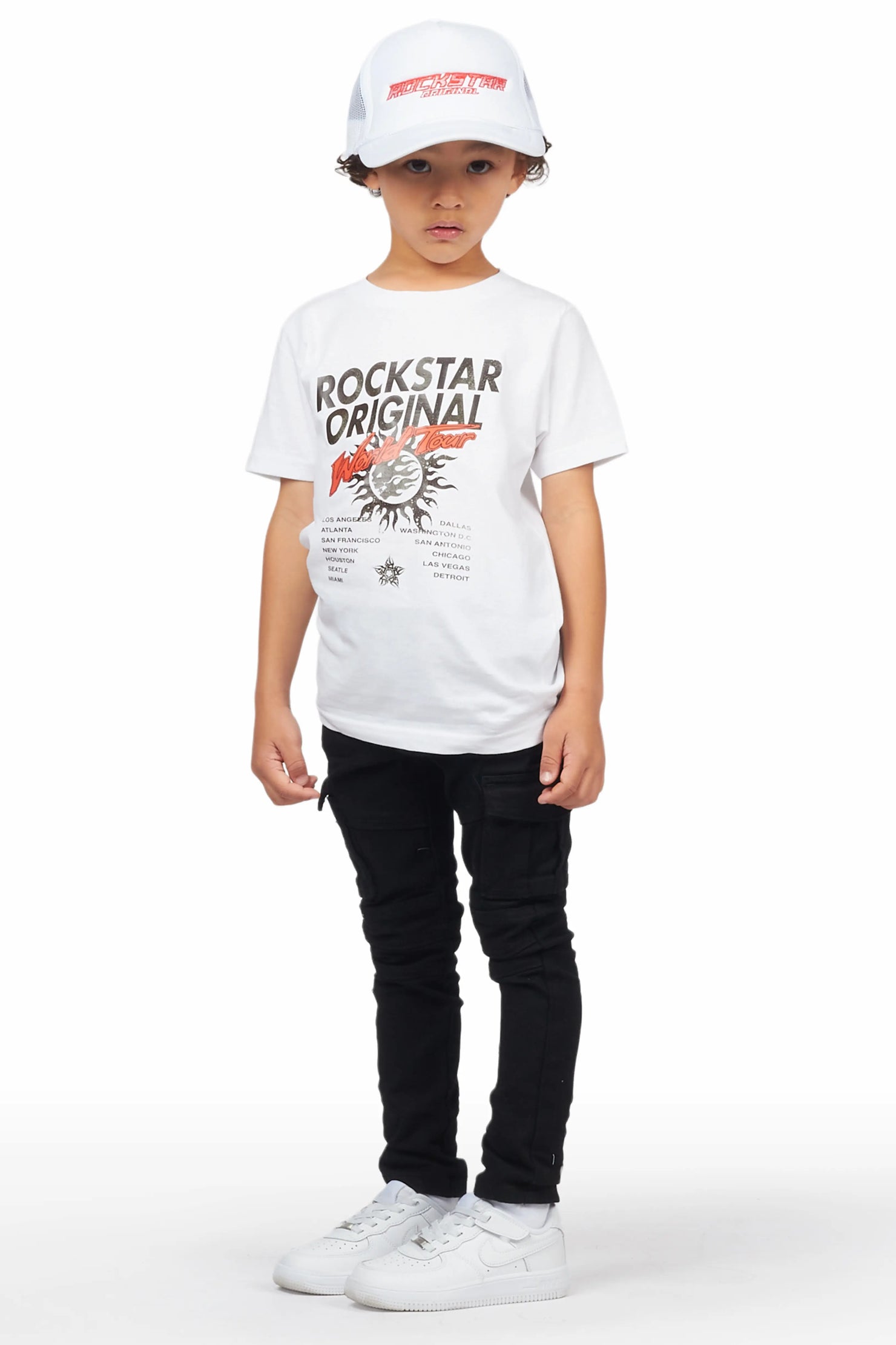 Boys Safi White/Black T-Shirt/Cargo Jean Set