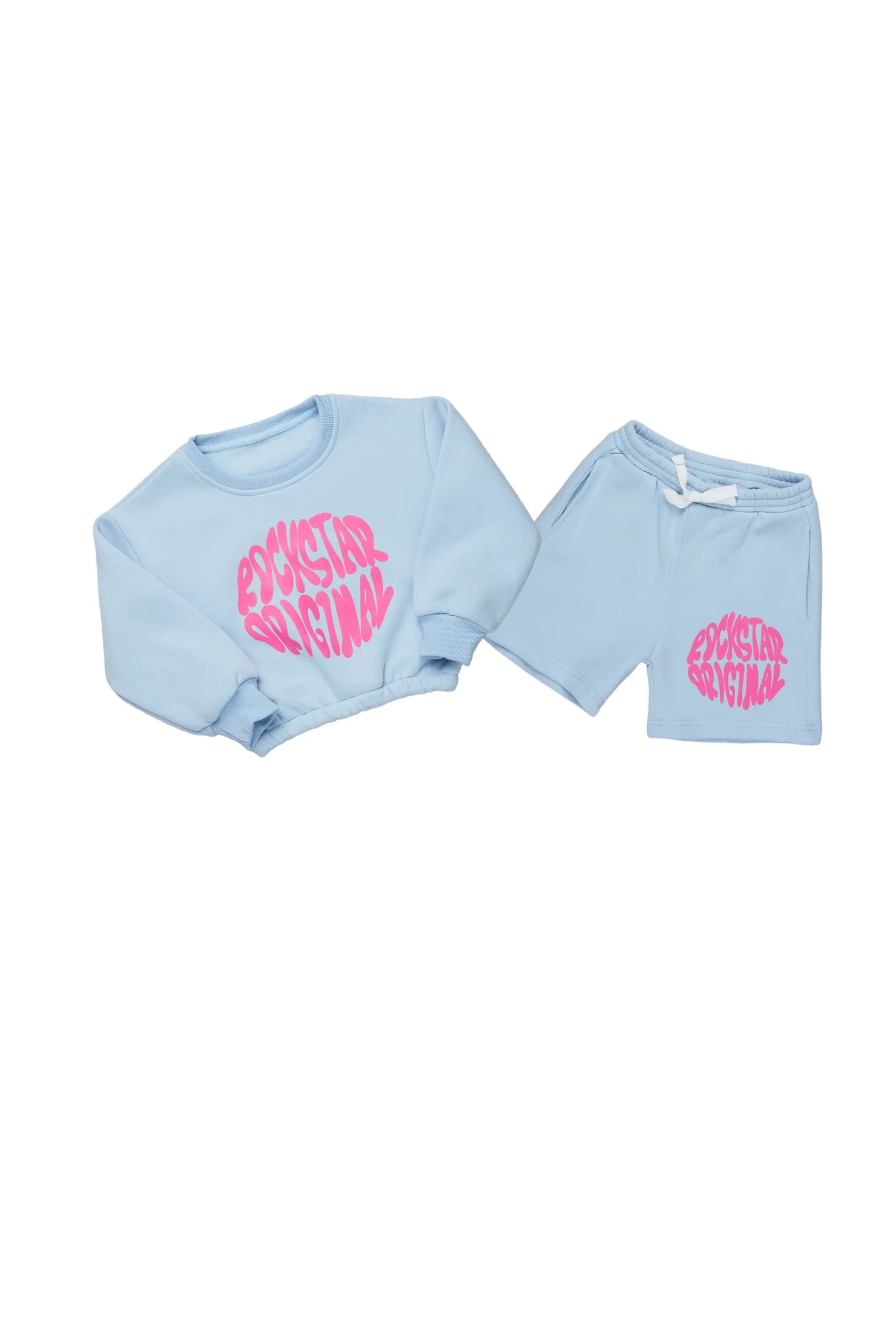 Girls Beena Light Blue Crop Top Short Set